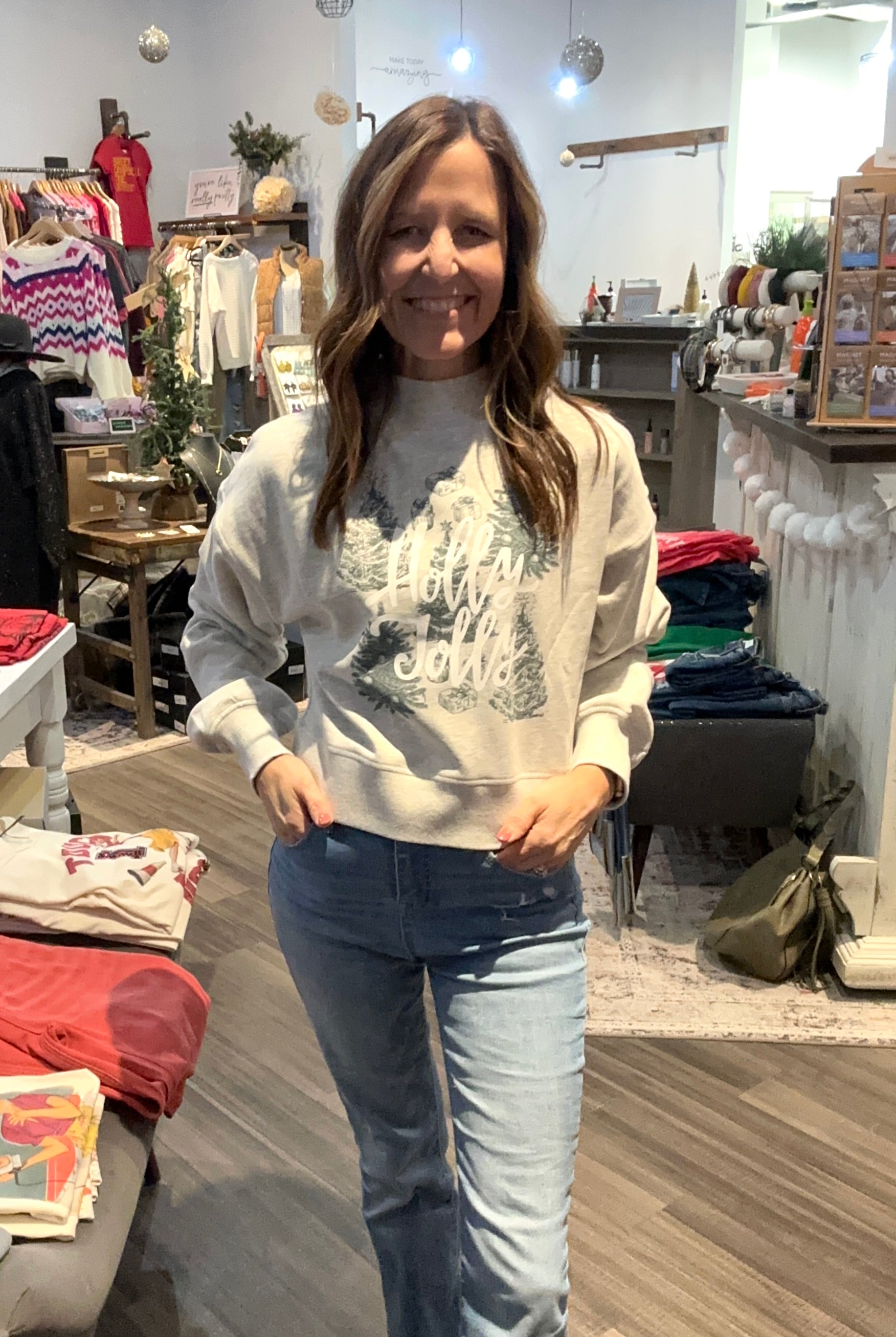 Merry Mock Neck-Graphic Sweaters-The Funky Zebra Ames-The Funky Zebra Ames, Women's Fashion Boutique in Ames, Iowa