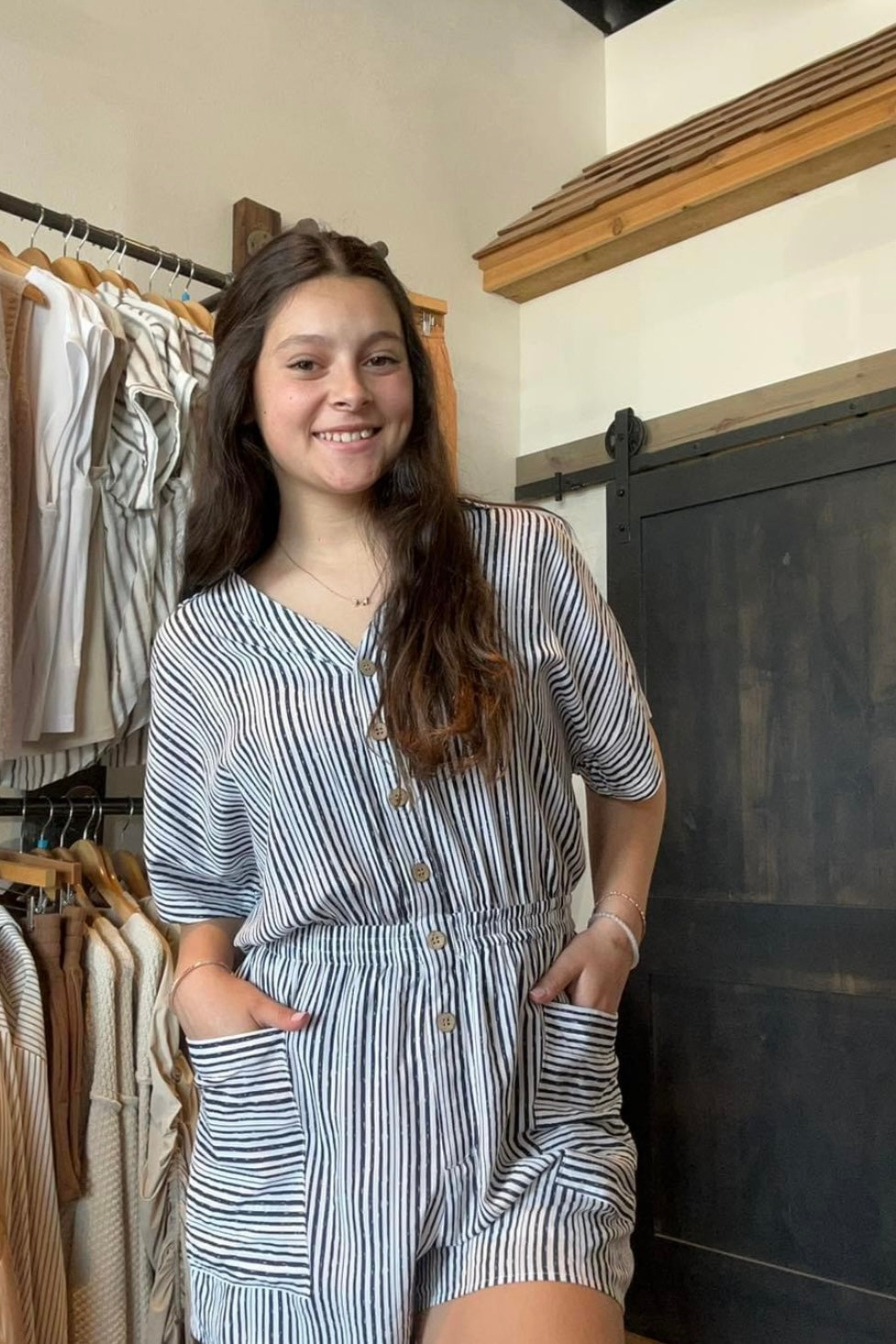 Sabrina Striped Romper-Rompers-The Funky Zebra Ames-The Funky Zebra Ames, Women's Fashion Boutique in Ames, Iowa