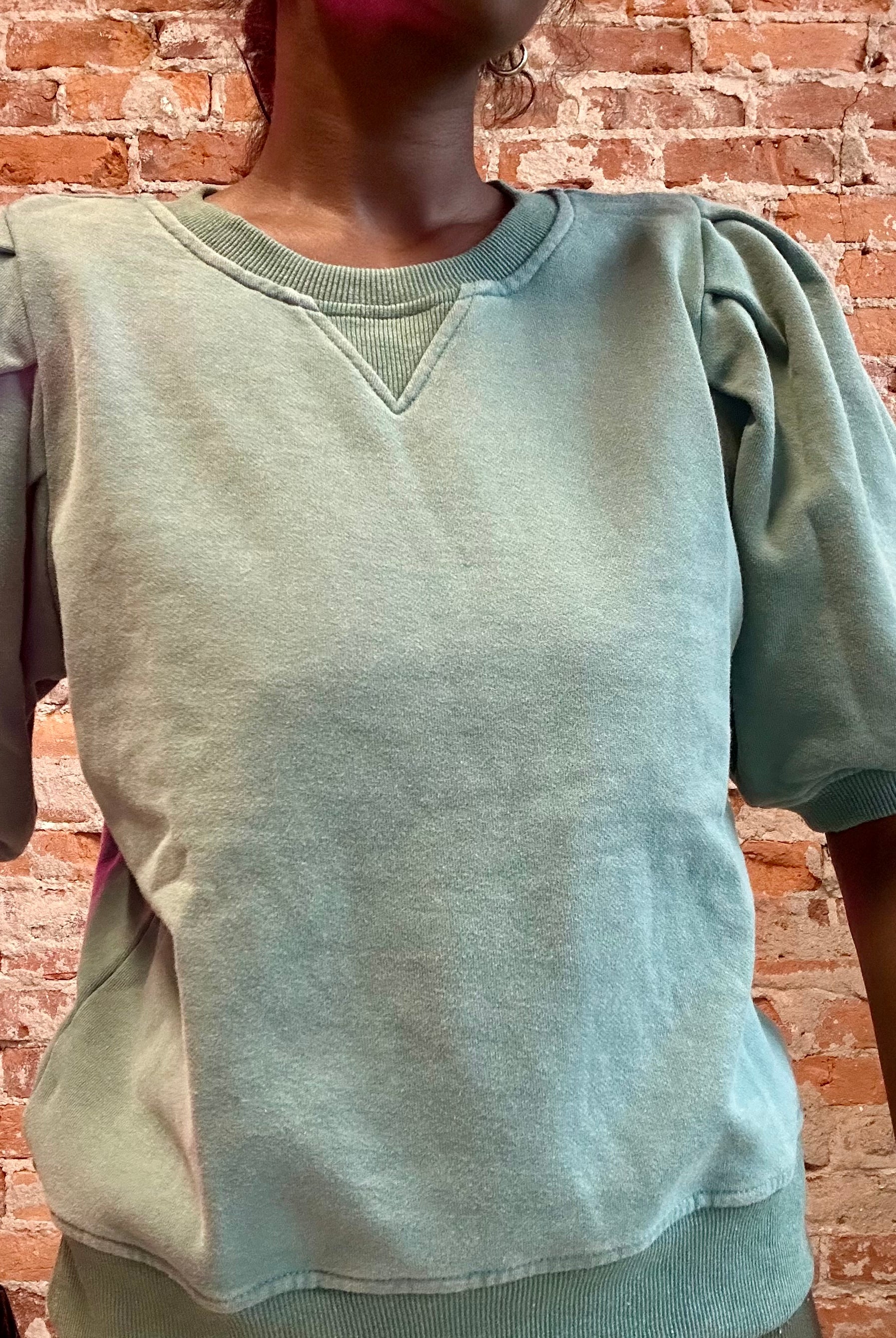 Lydia Pleated Short Sleeve Sweatshirt-Sweaters-Hem & Thread-The Funky Zebra Ames, Women's Fashion Boutique in Ames, Iowa