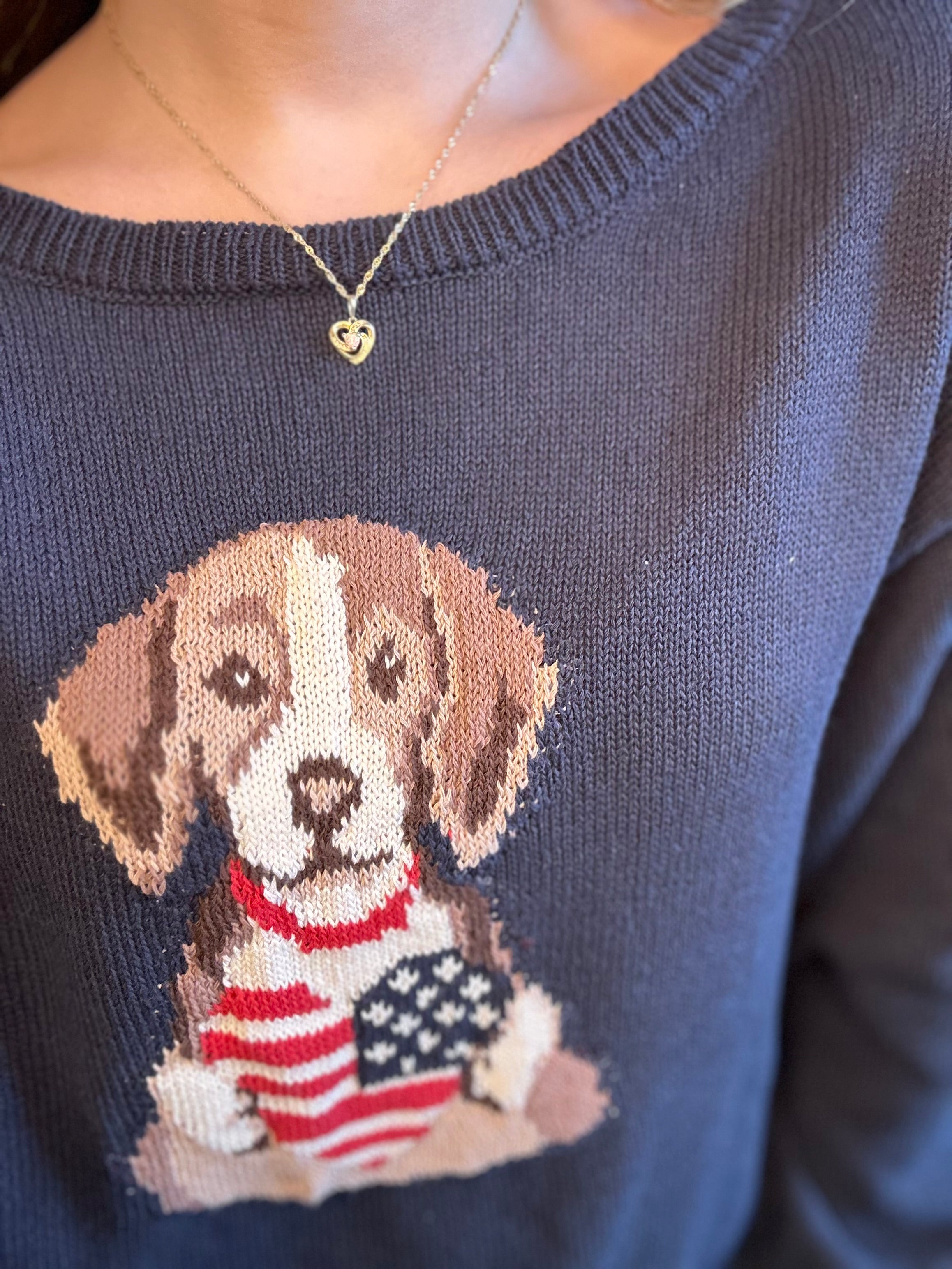 Raina American Heart Puppy Sweater-Sweaters-Blu Pepper-The Funky Zebra Ames, Women's Fashion Boutique in Ames, Iowa