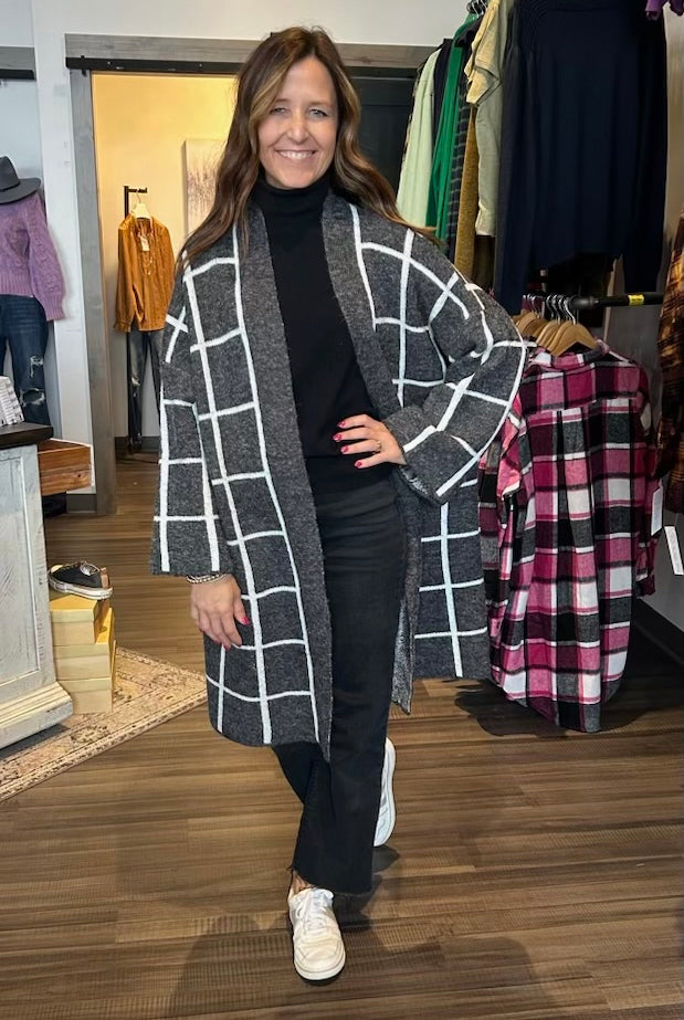 Suzi Grid Cardigan-Cardigans-Doe and Rae-The Funky Zebra Ames, Women's Fashion Boutique in Ames, Iowa