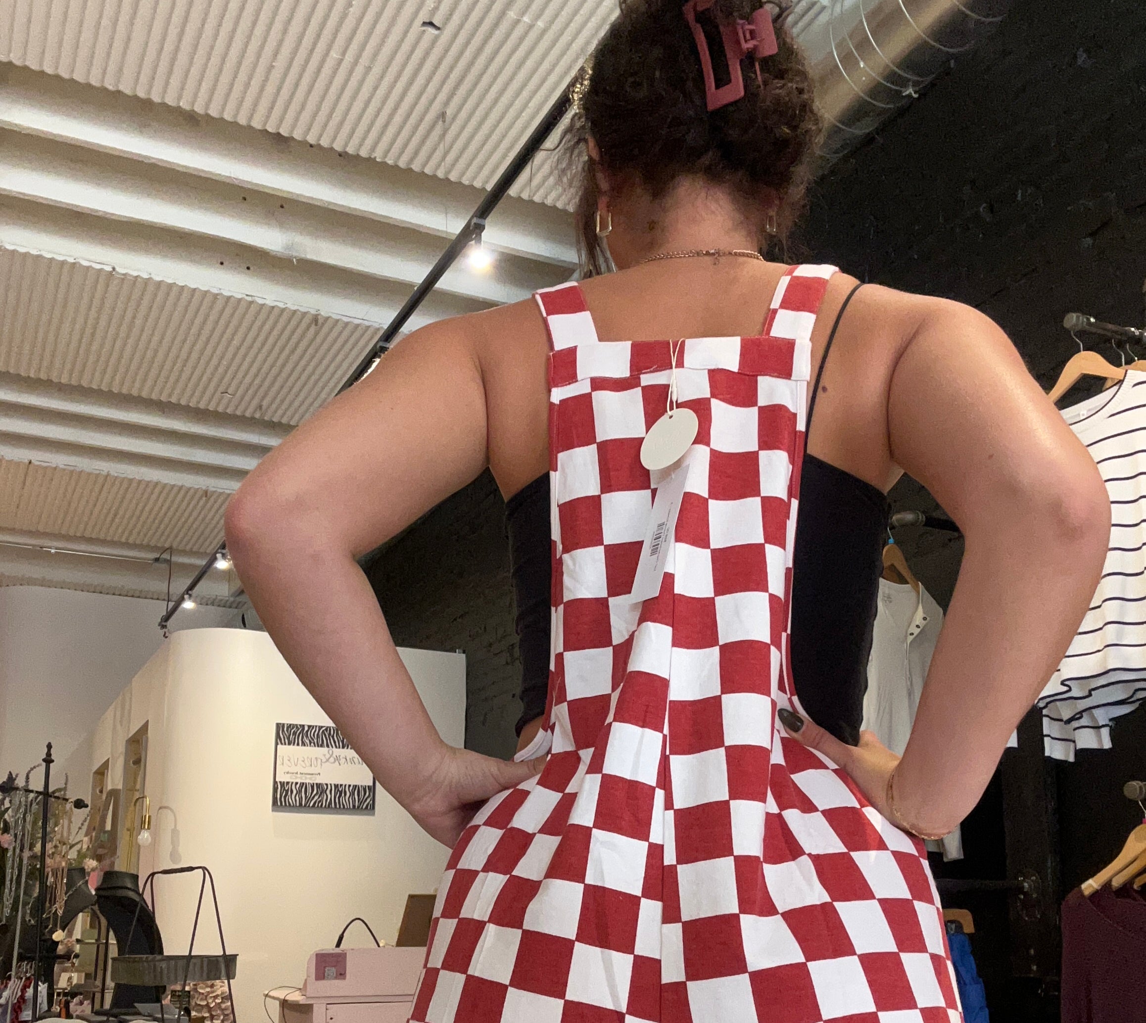 Lori Checkerboard Overall Romper-Overalls-Oddi-The Funky Zebra Ames, Women's Fashion Boutique in Ames, Iowa
