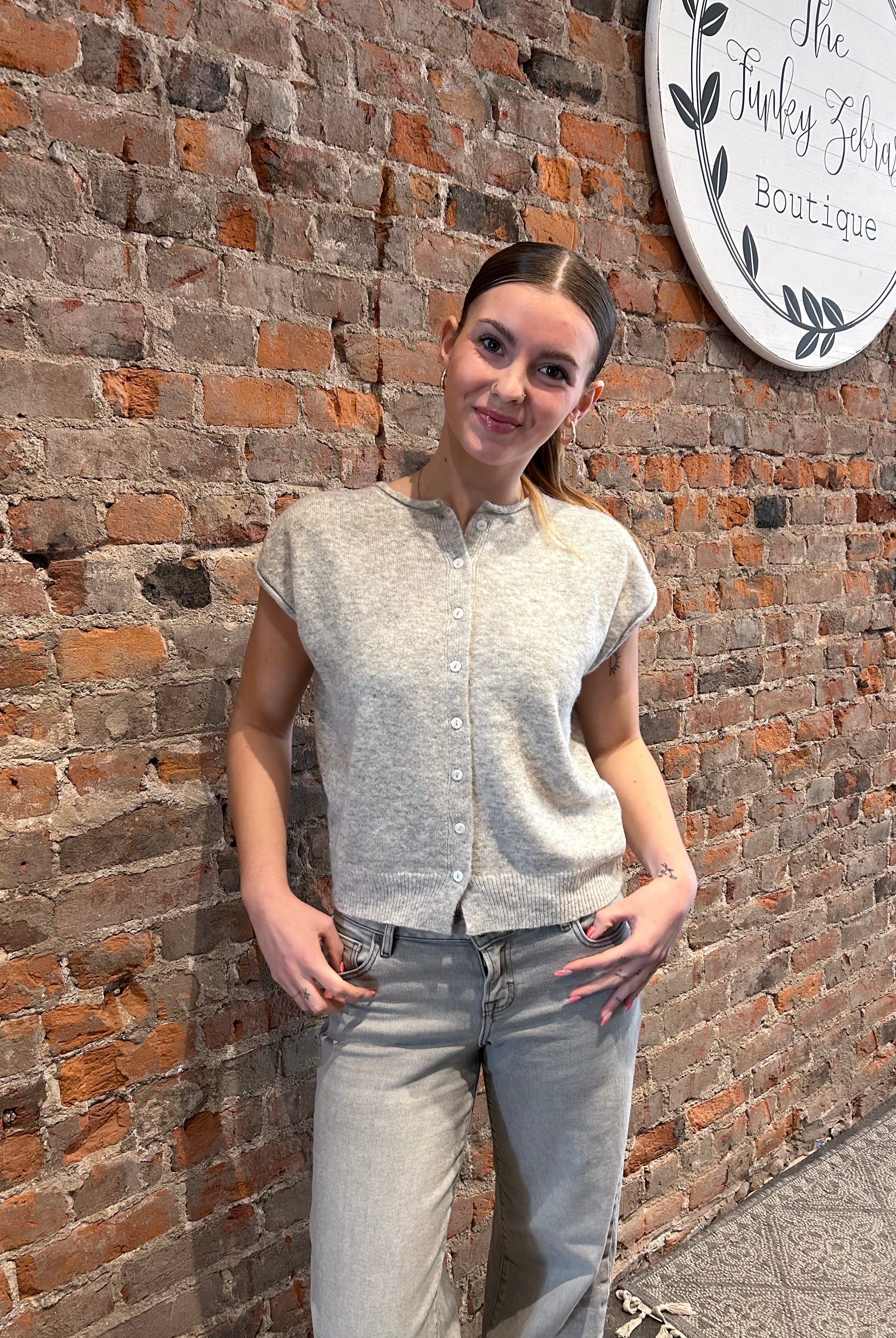 Hadley Heather Gray Button Up Sweater-Cardigans-Blu Pepper-The Funky Zebra Ames, Women's Fashion Boutique in Ames, Iowa