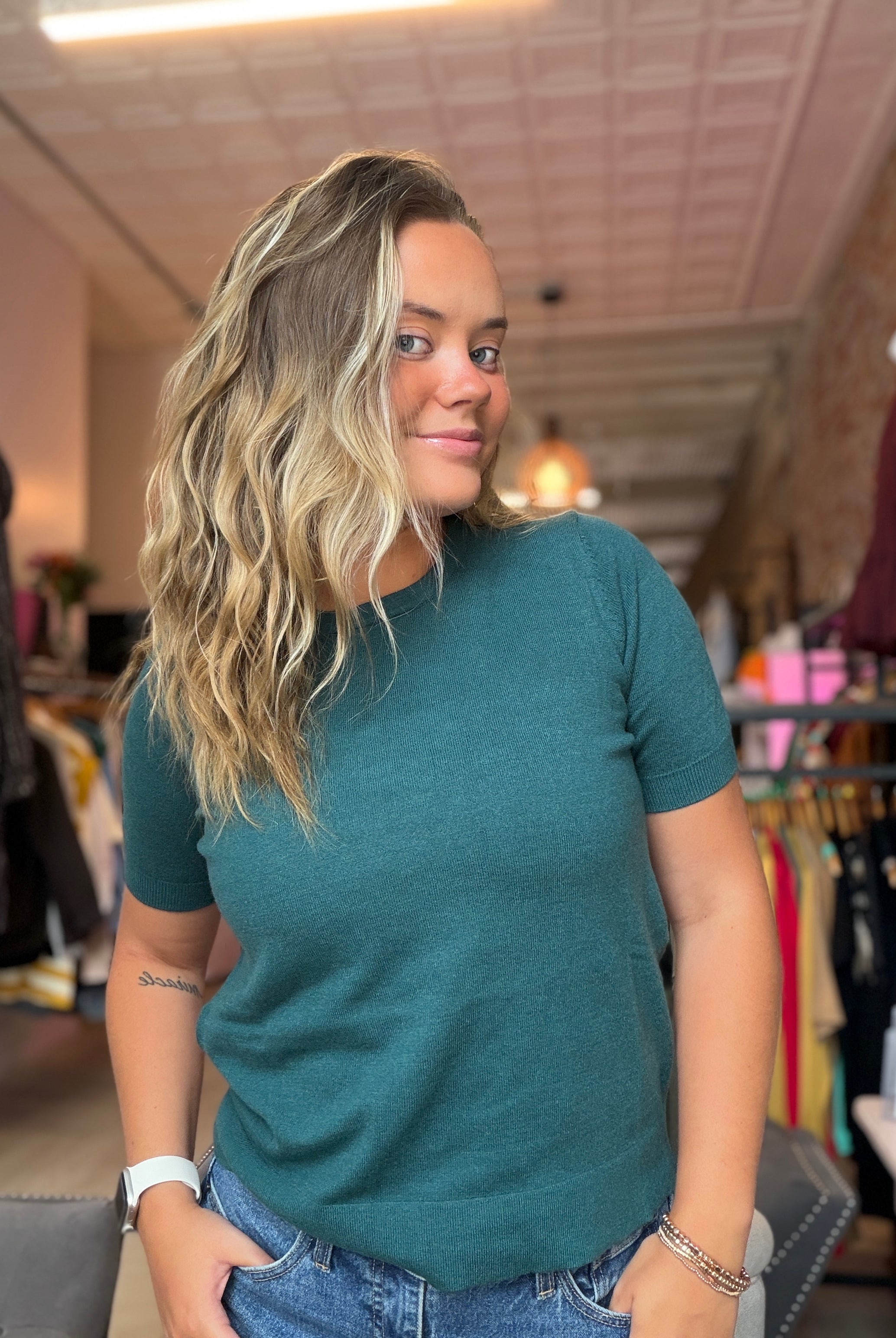 Anna Knitted Puff Sleeve Top-Short Sleeves-La Miel-The Funky Zebra Ames, Women's Fashion Boutique in Ames, Iowa
