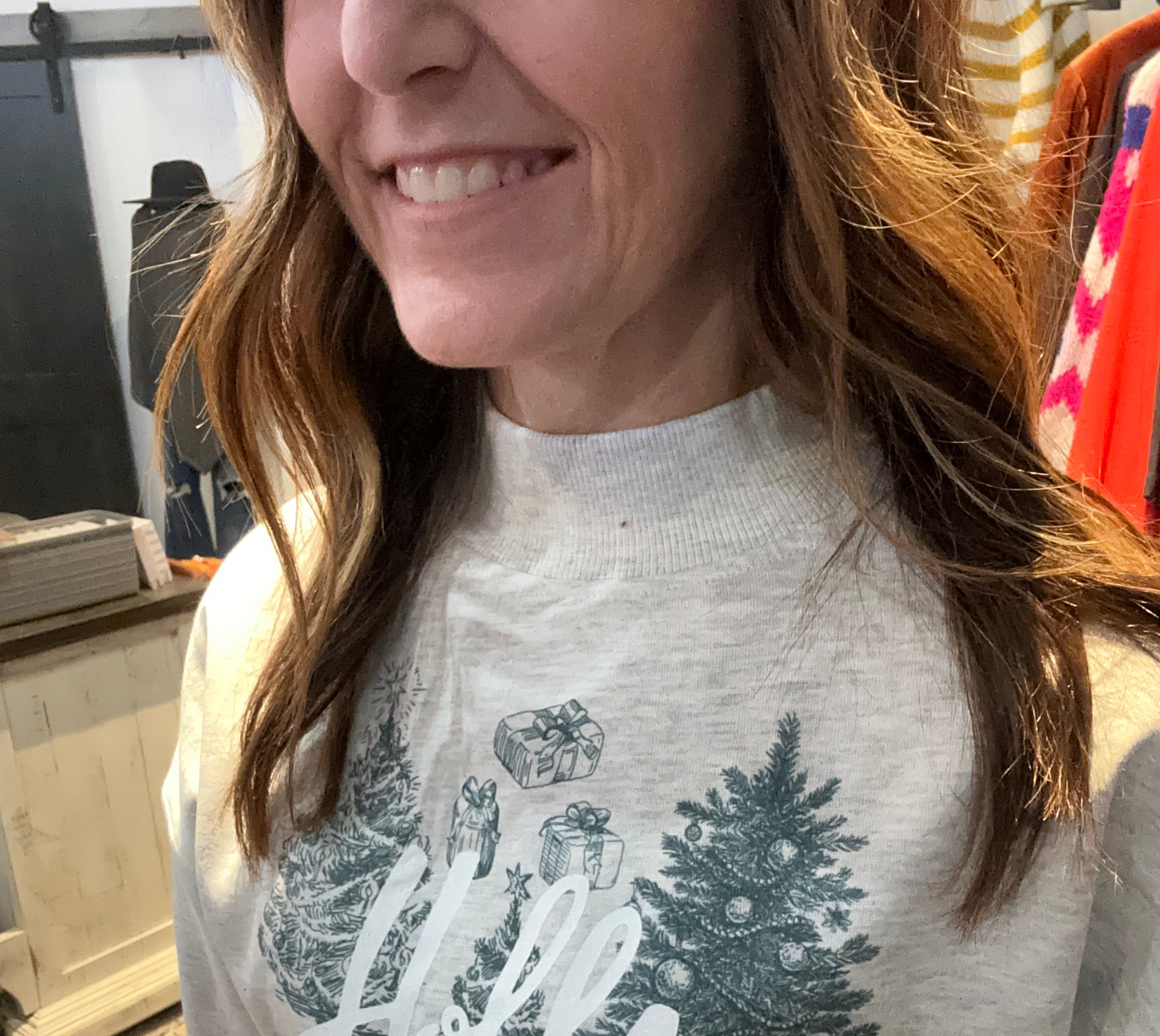 Merry Mock Neck-Graphic Sweaters-The Funky Zebra Ames-The Funky Zebra Ames, Women's Fashion Boutique in Ames, Iowa