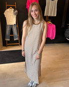 Jenna Stripe Side Slit Maxi-Dresses-Blu Pepper-The Funky Zebra Ames, Women's Fashion Boutique in Ames, Iowa