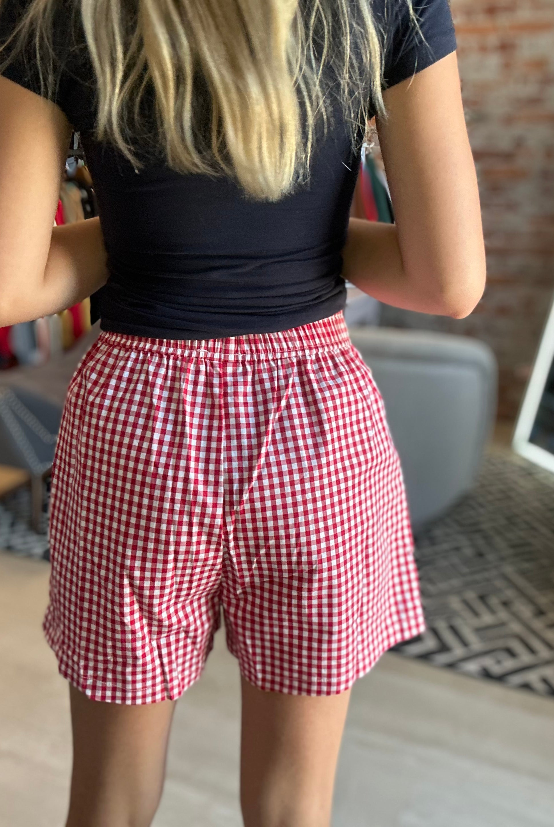 Cicily Gingham Boxer Shorts-Shorts-La Miel-The Funky Zebra Ames, Women's Fashion Boutique in Ames, Iowa