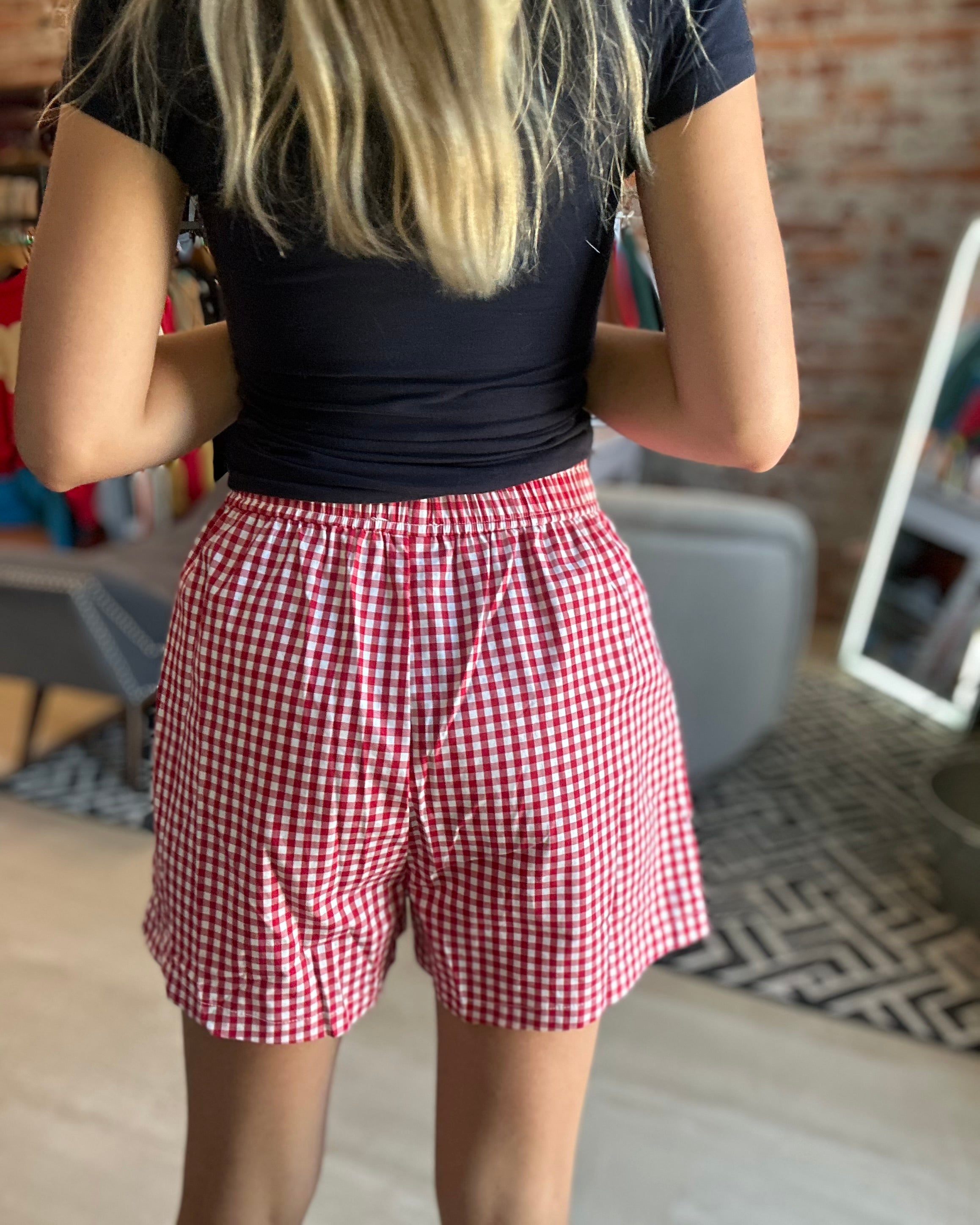 Cicily Gingham Boxer Shorts-Shorts-La Miel-The Funky Zebra Ames, Women's Fashion Boutique in Ames, Iowa