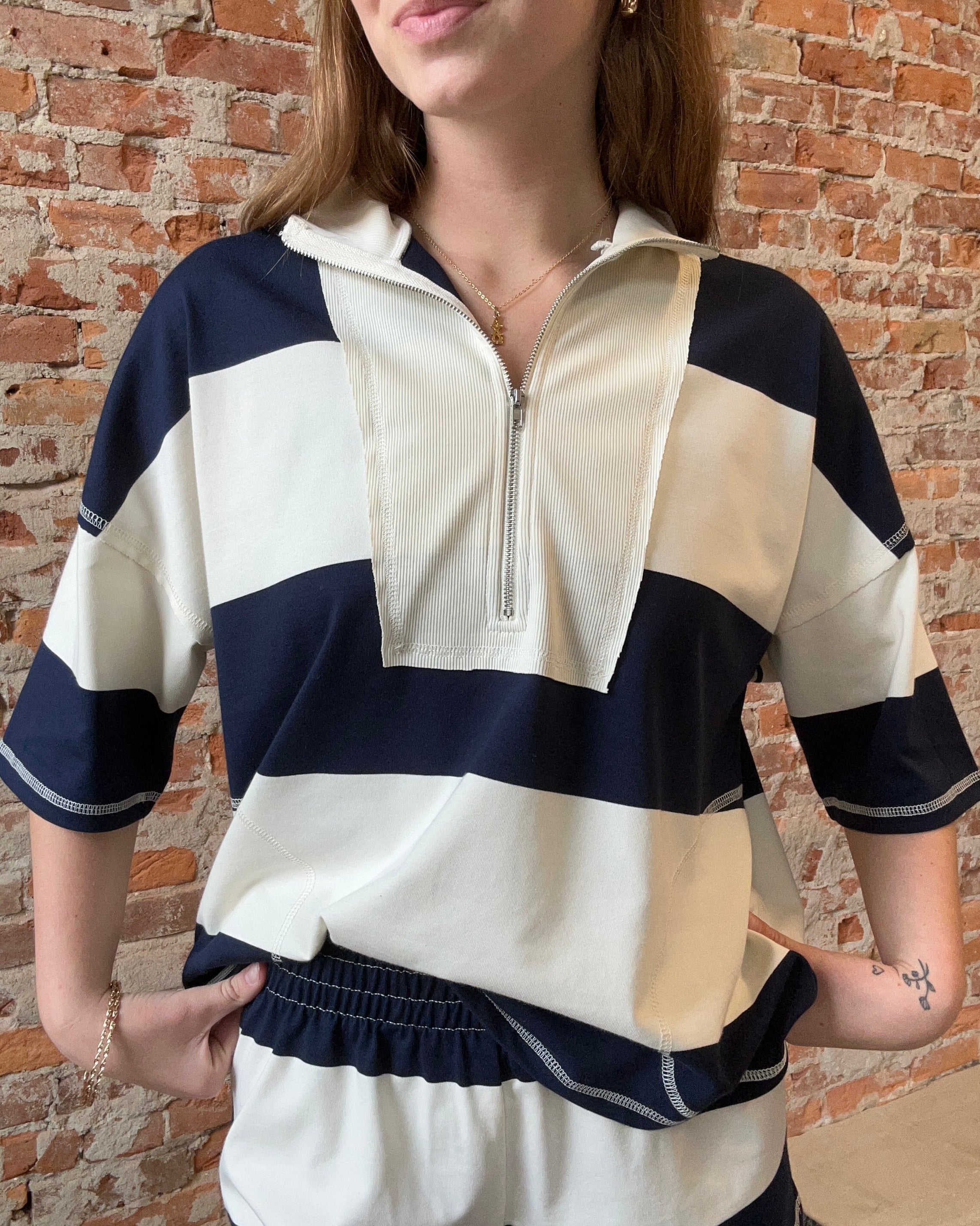 Prisha Navy Striped Shorts-Shorts-Blu Pepper-The Funky Zebra Ames, Women's Fashion Boutique in Ames, Iowa