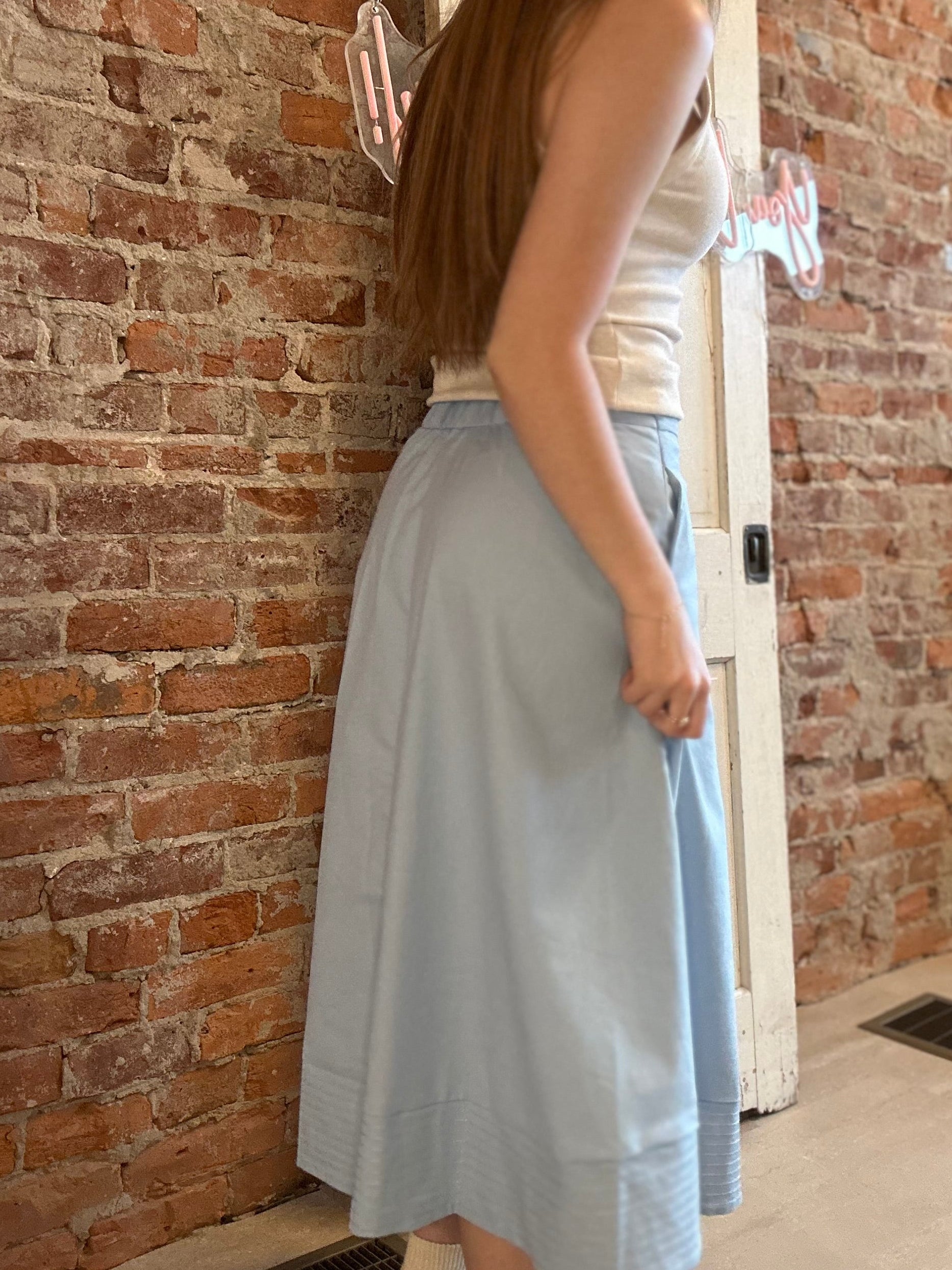 Spring Sky Midi Skirt-apparel-Glam-The Funky Zebra Ames, Women's Fashion Boutique in Ames, Iowa