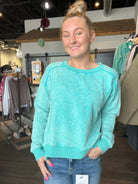Charli Washed Terry Sweatshirt-Sweaters-Mystree-The Funky Zebra Ames, Women's Fashion Boutique in Ames, Iowa
