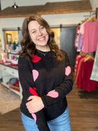 Black & Pink Heart Sweater-Sweaters-ePretty-The Funky Zebra Ames, Women's Fashion Boutique in Ames, Iowa