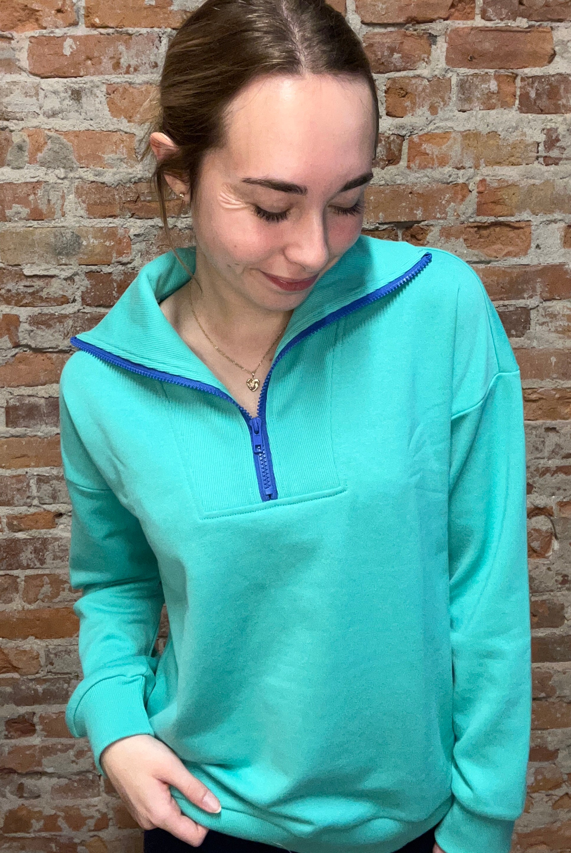 Jade Contrast Pullover Top-Long Sleeves-Staccato-The Funky Zebra Ames, Women's Fashion Boutique in Ames, Iowa