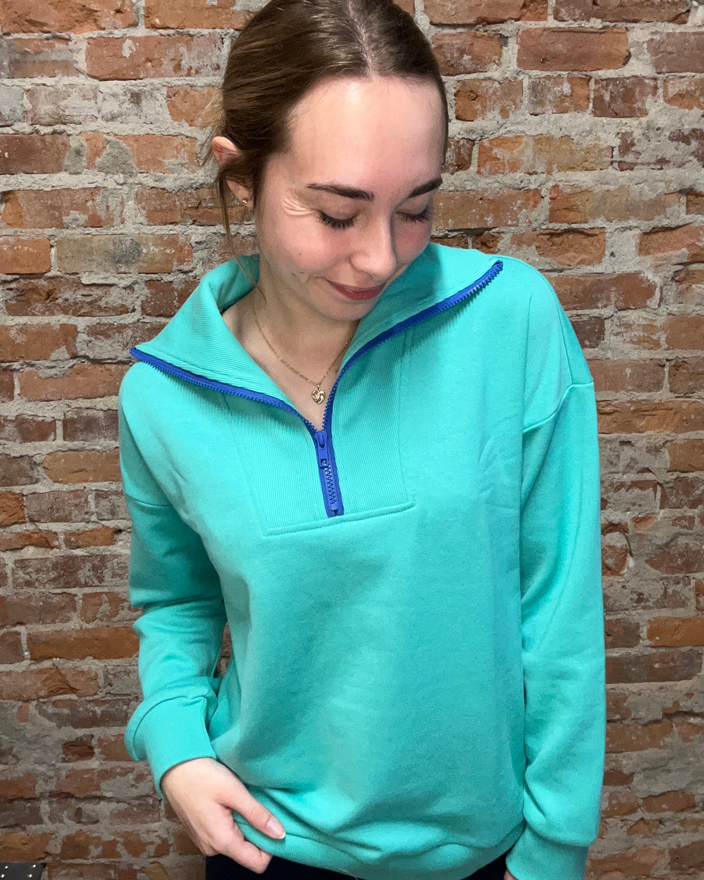 Jade Contrast Pullover Top-Long Sleeves-Staccato-The Funky Zebra Ames, Women's Fashion Boutique in Ames, Iowa