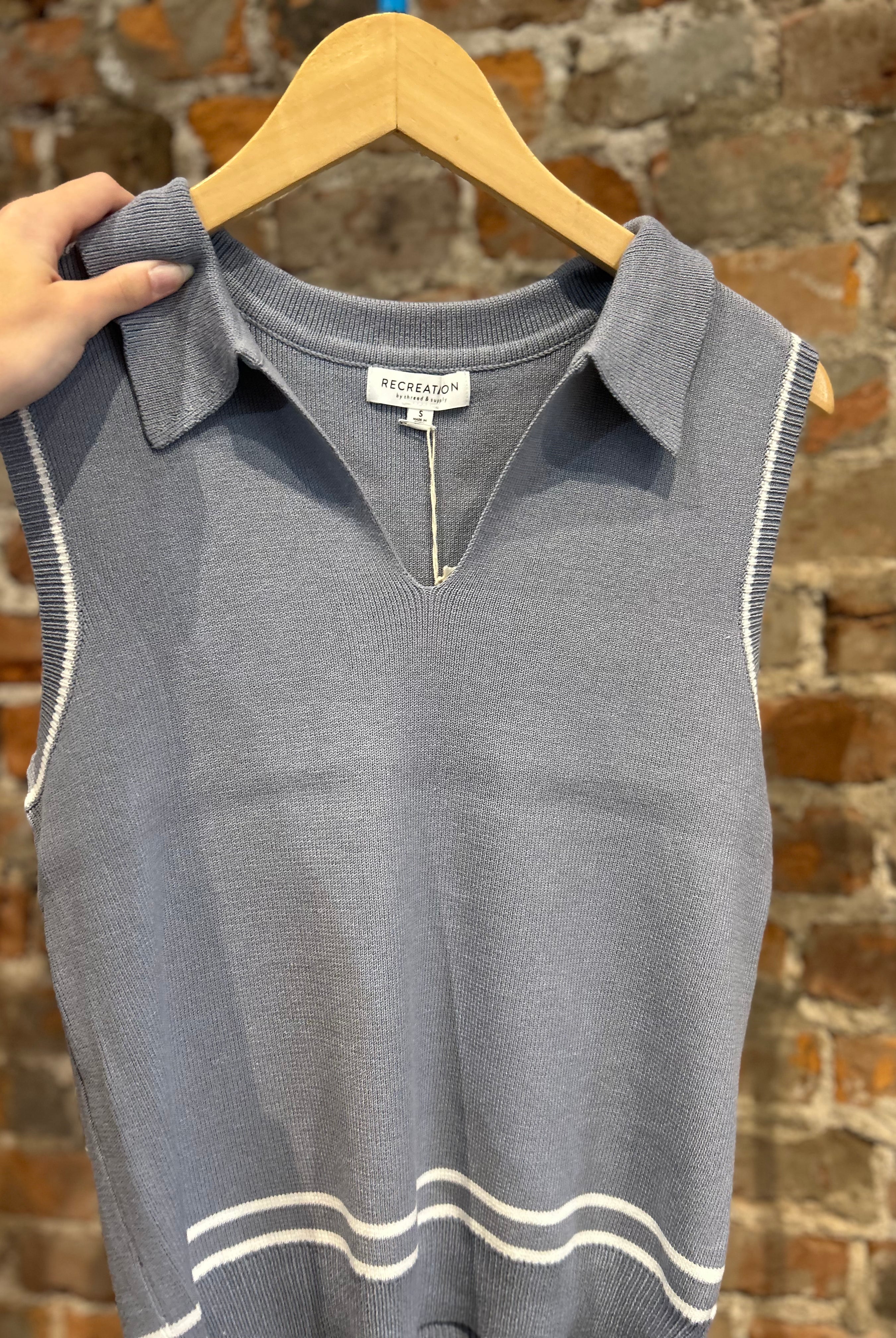Maggie Blue Sleeveless Collar Sweater-The Funky Zebra Ames-The Funky Zebra Ames, Women's Fashion Boutique in Ames, Iowa