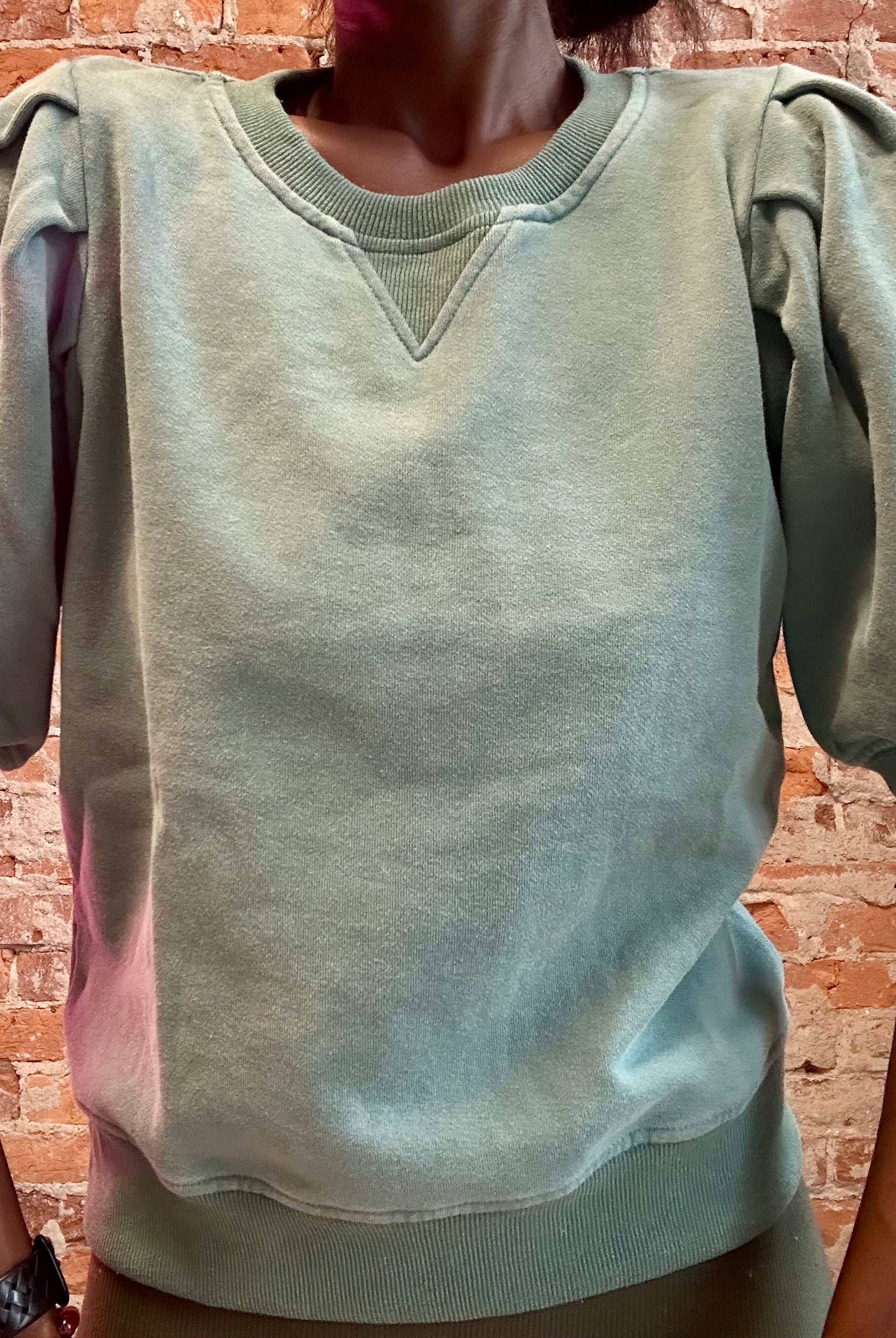 Lydia Pleated Short Sleeve Sweatshirt-Sweaters-Hem & Thread-The Funky Zebra Ames, Women's Fashion Boutique in Ames, Iowa