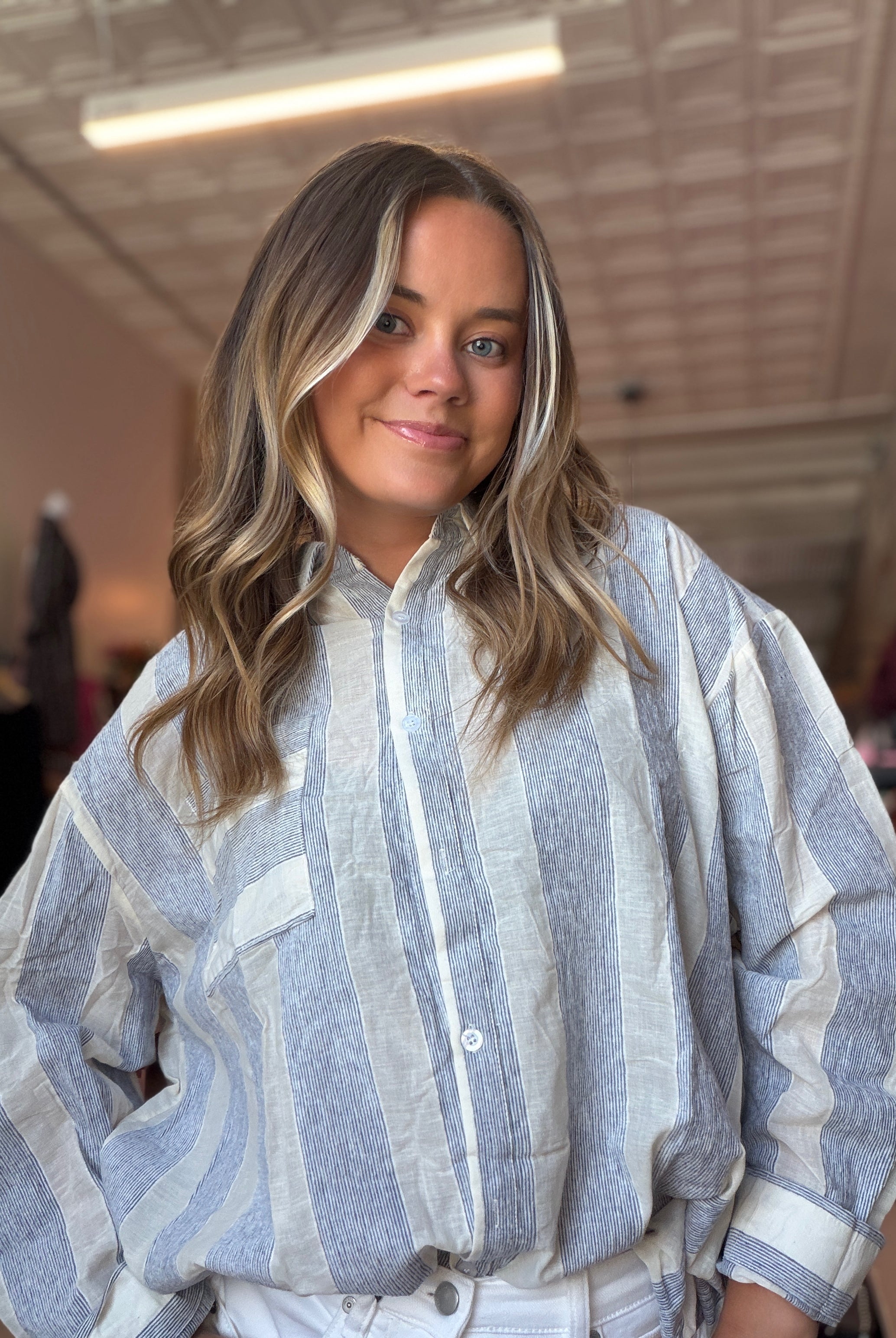 Brenna Mixed Stripe Button Up Top-top-Hayden-The Funky Zebra Ames, Women's Fashion Boutique in Ames, Iowa