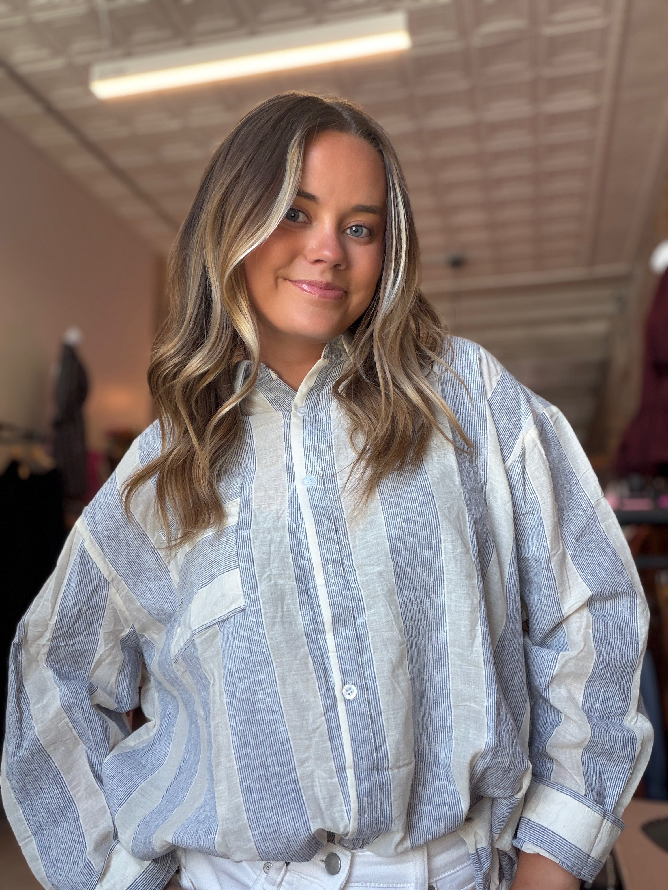 Brenna Mixed Stripe Button Up Top-top-Hayden-The Funky Zebra Ames, Women's Fashion Boutique in Ames, Iowa
