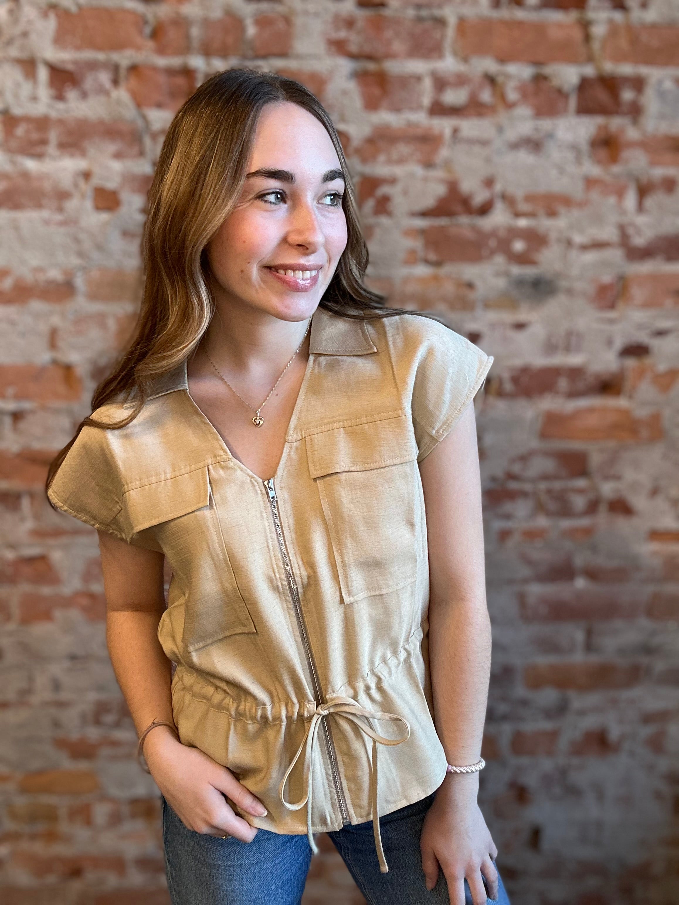 Ulma Utility Vest-Vests-Doe and Rae-The Funky Zebra Ames, Women's Fashion Boutique in Ames, Iowa