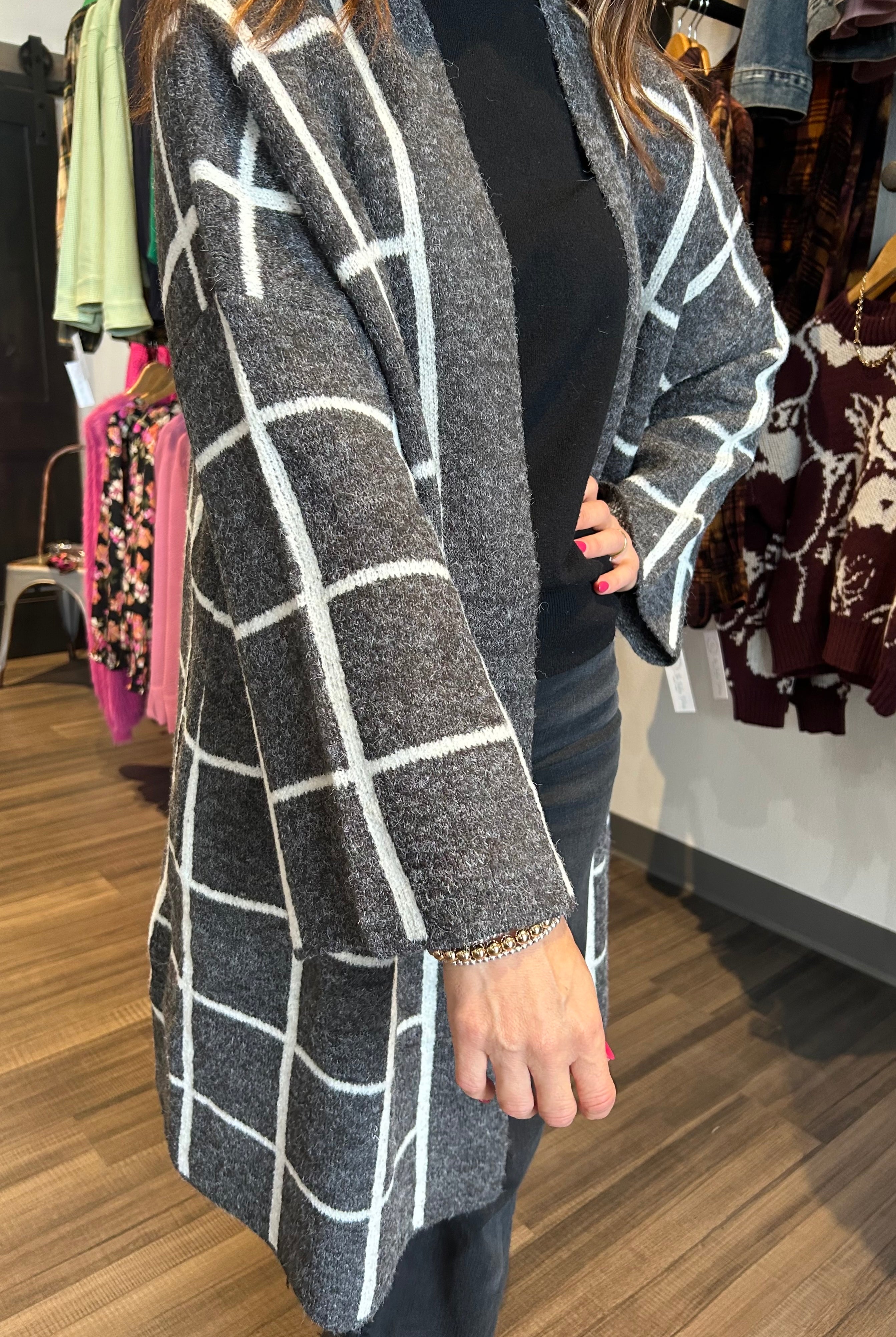 Suzi Grid Cardigan-Cardigans-Doe and Rae-The Funky Zebra Ames, Women's Fashion Boutique in Ames, Iowa