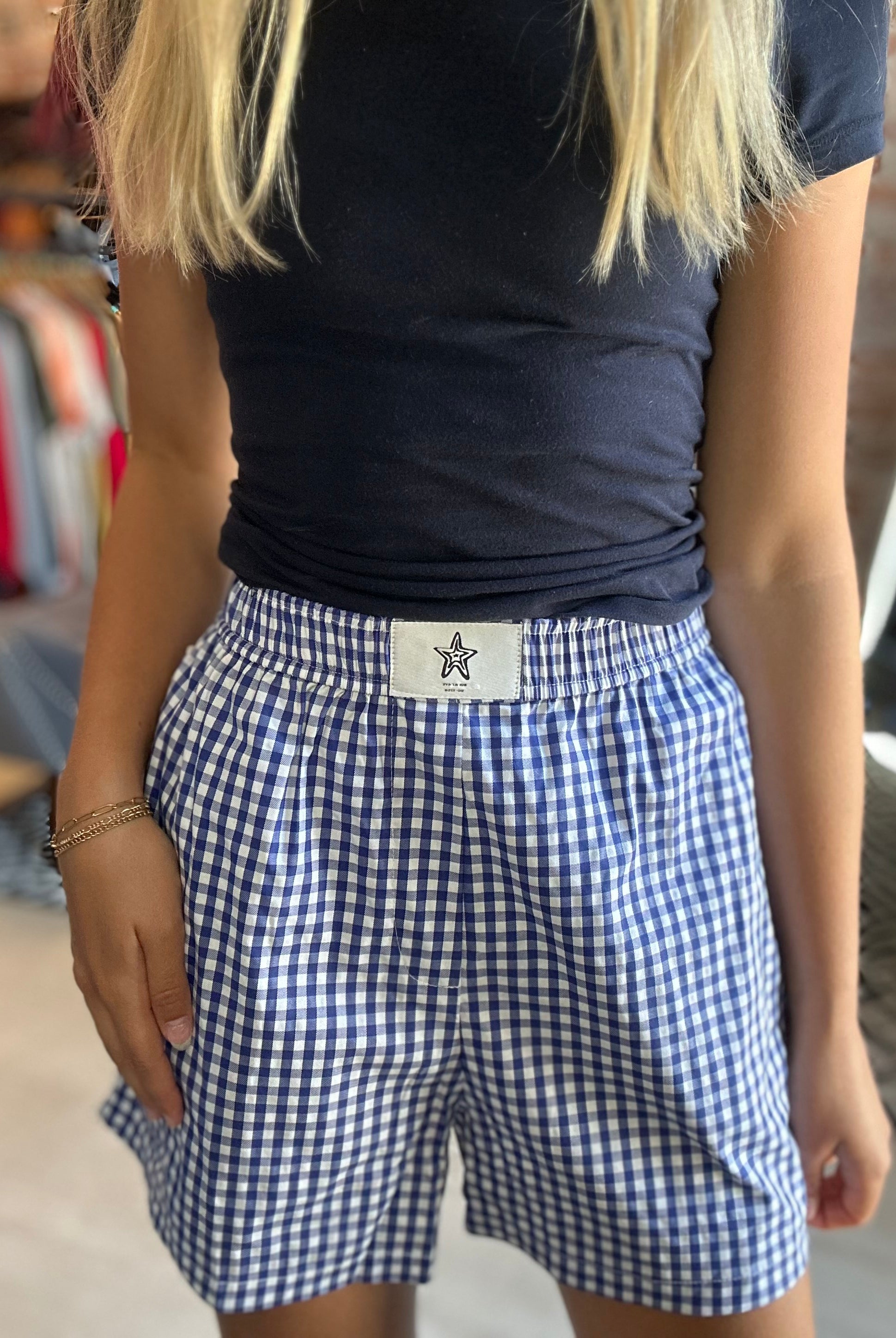 Cicily Gingham Boxer Shorts-Shorts-La Miel-The Funky Zebra Ames, Women's Fashion Boutique in Ames, Iowa