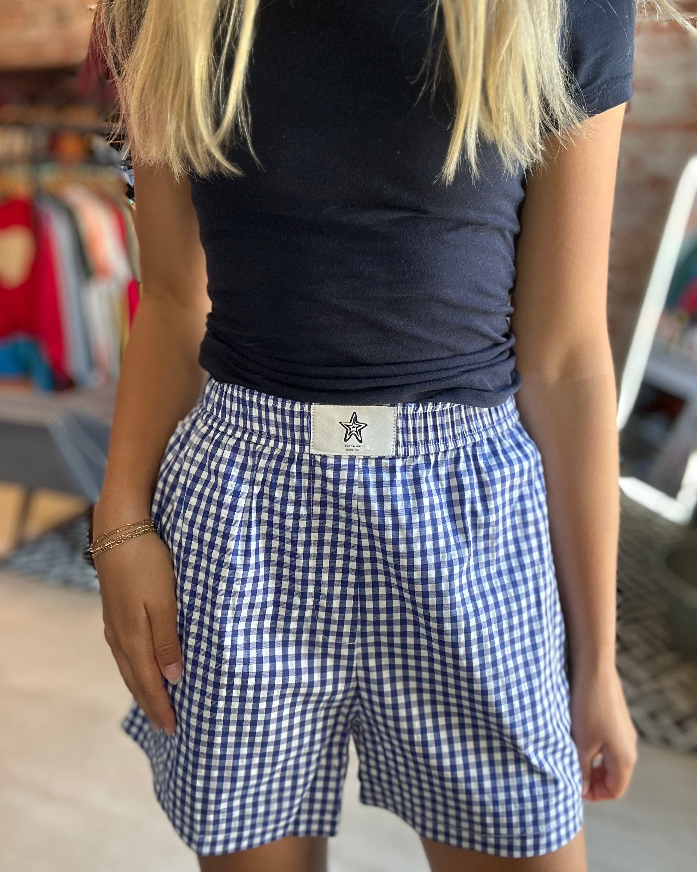 Cicily Gingham Boxer Shorts-Shorts-La Miel-The Funky Zebra Ames, Women's Fashion Boutique in Ames, Iowa