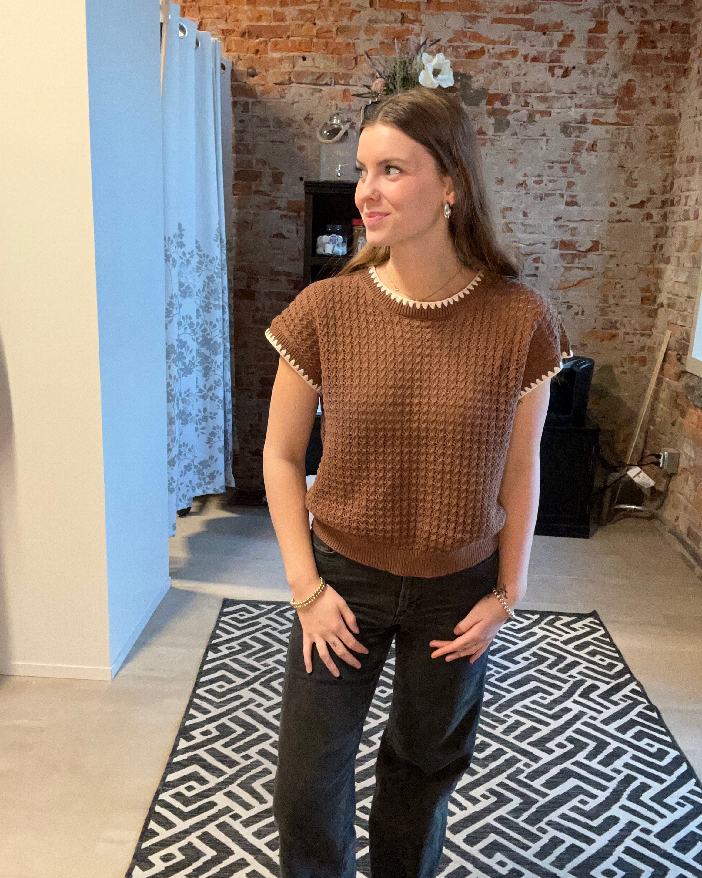 Roberta Knit Top-Short Sleeves-Blu Pepper-The Funky Zebra Ames, Women's Fashion Boutique in Ames, Iowa