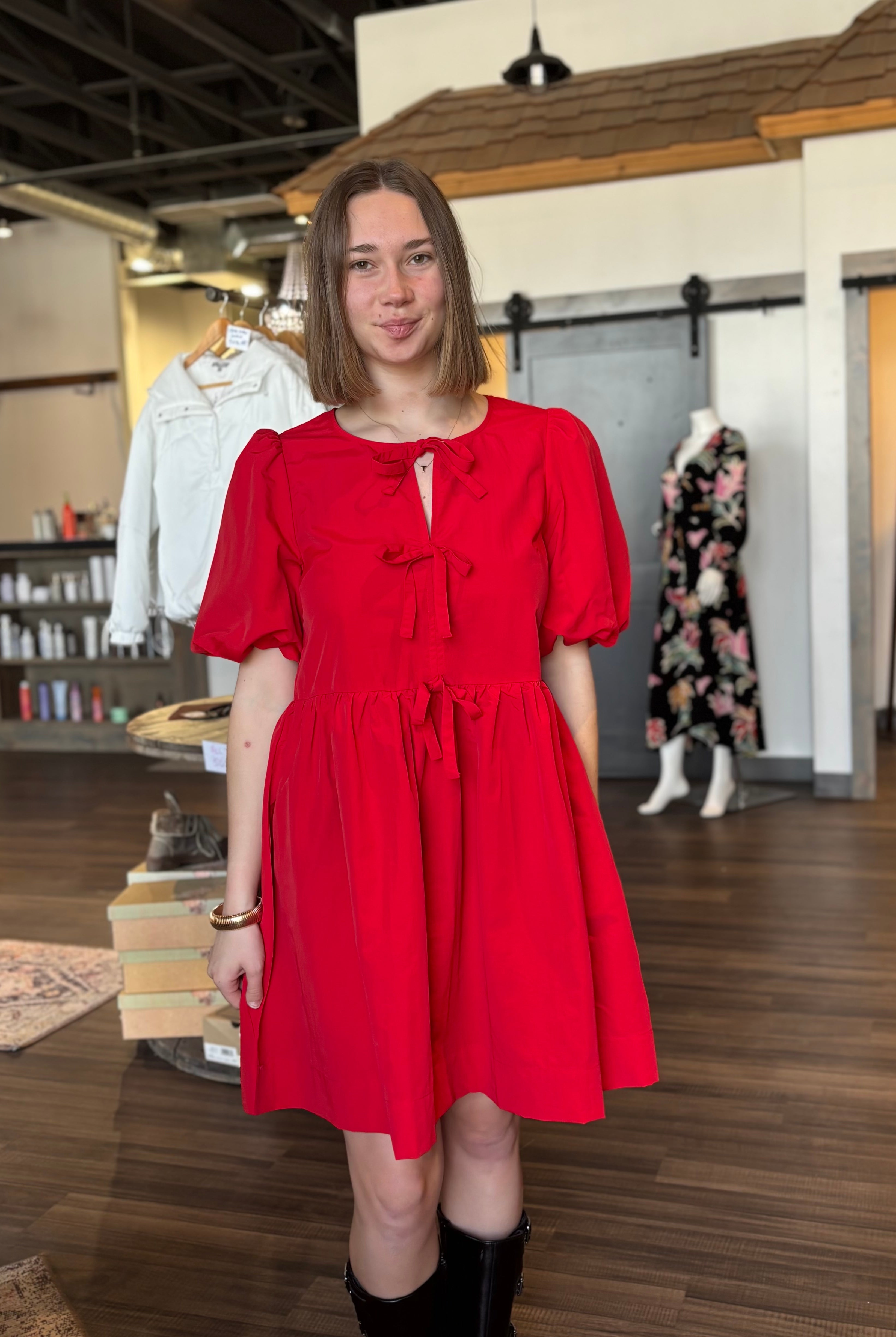 Penni Bow Tie Baby Doll Dress-The Funky Zebra Ames-The Funky Zebra Ames, Women's Fashion Boutique in Ames, Iowa