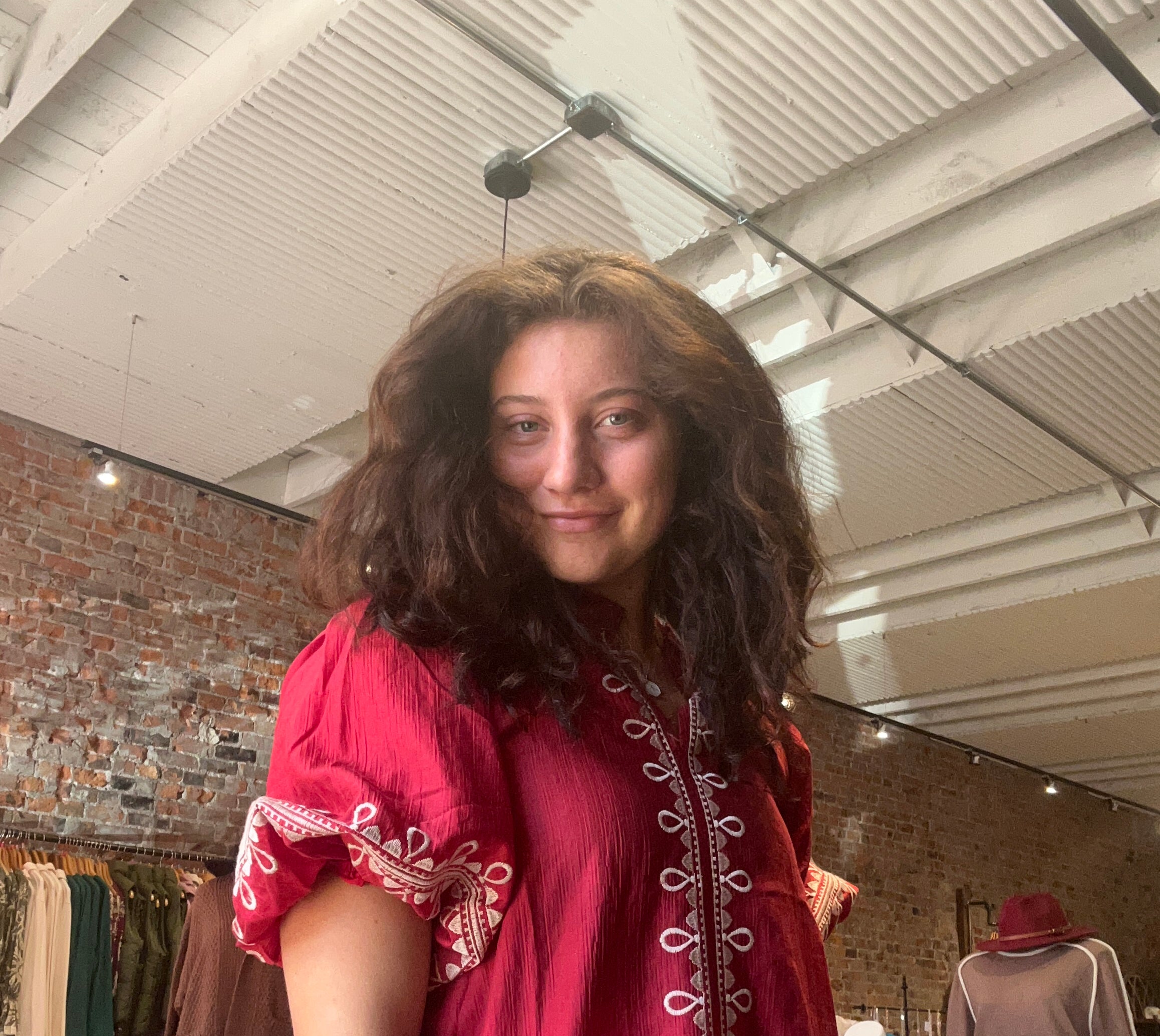 Hanna Red Embroidered Puff Sleeve-Long Sleeves-Oddi-The Funky Zebra Ames, Women's Fashion Boutique in Ames, Iowa