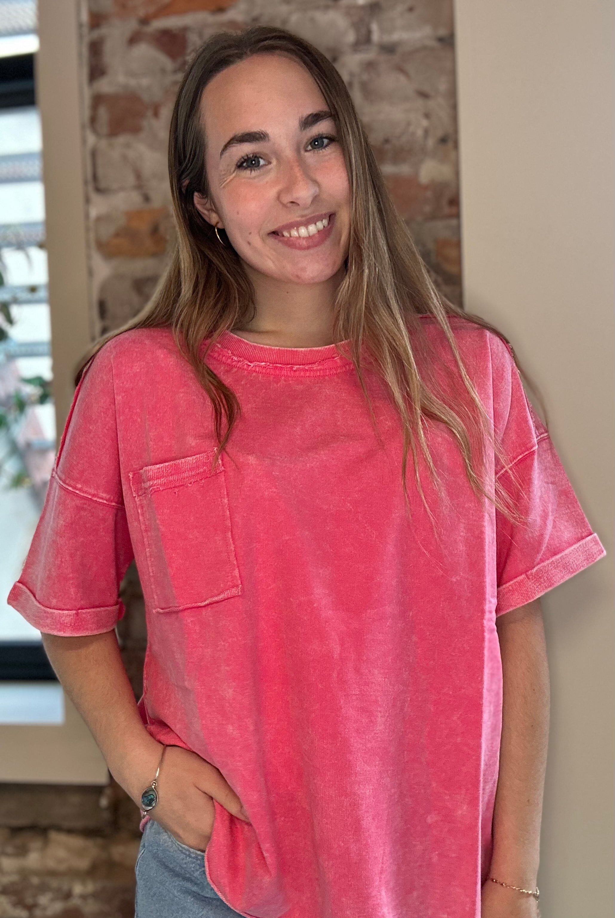 Roxanne Acid Washed Tee-apparel-Zenana-The Funky Zebra Ames, Women's Fashion Boutique in Ames, Iowa