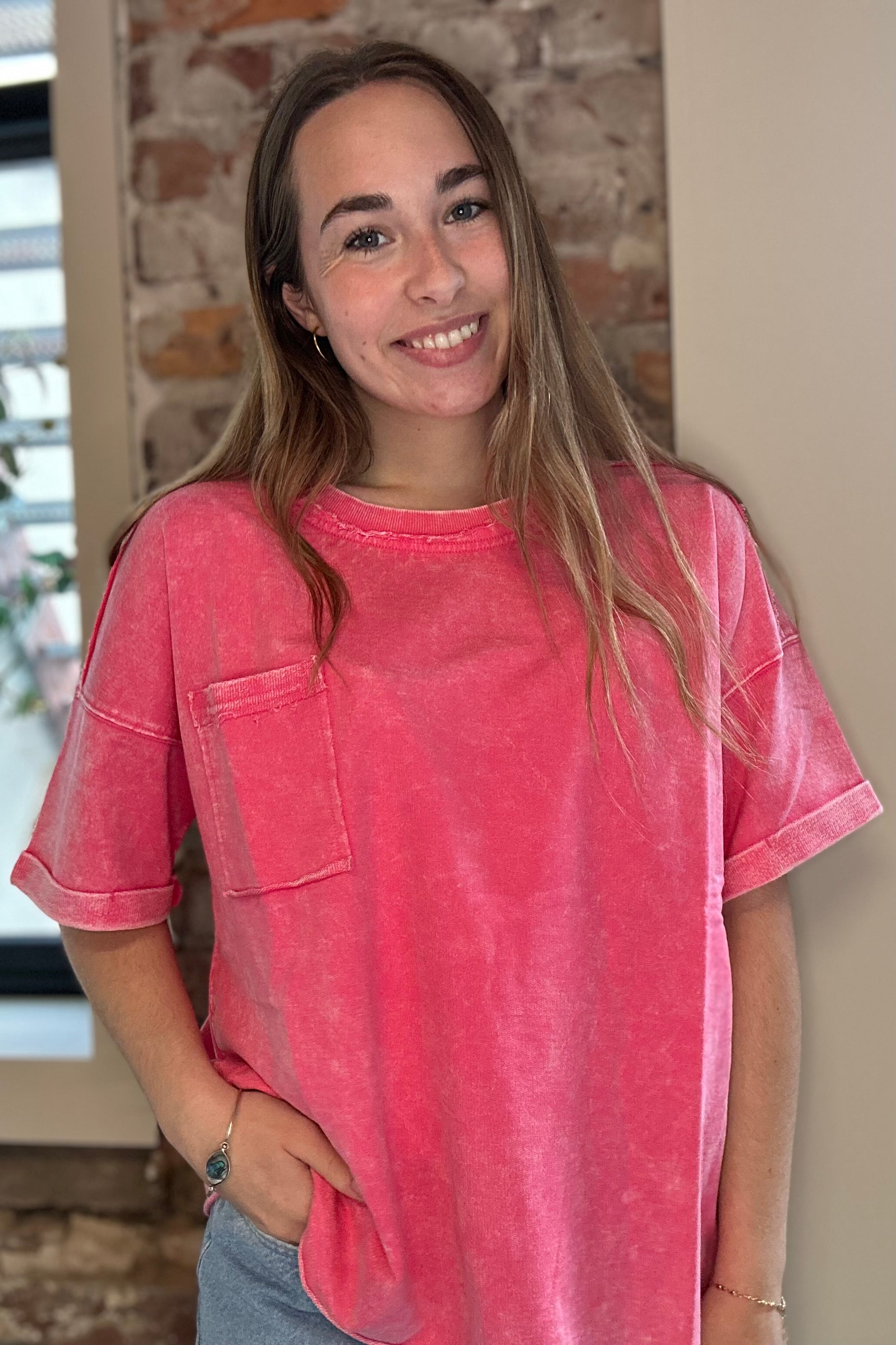 Roxanne Acid Washed Tee-apparel-Zenana-The Funky Zebra Ames, Women's Fashion Boutique in Ames, Iowa