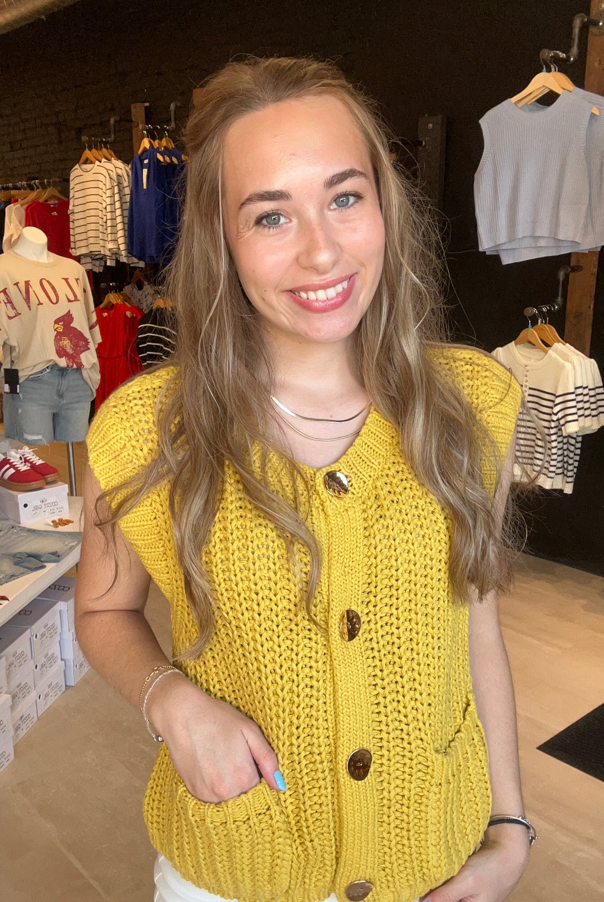 Sarah Mustard Vest-Vests-Jodifl-The Funky Zebra Ames, Women's Fashion Boutique in Ames, Iowa