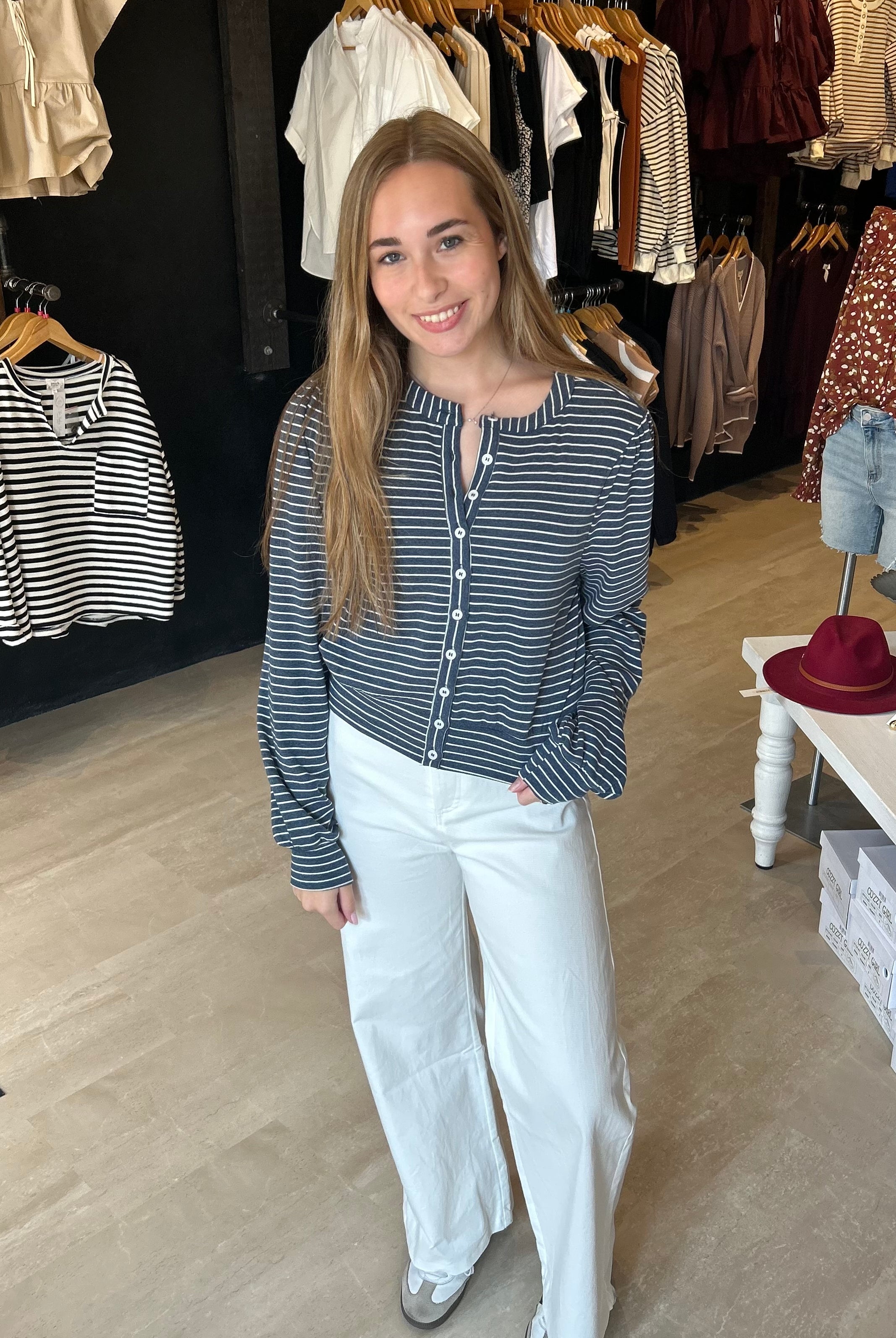 Anna Striped Button Front Blouse-The Funky Zebra Ames-The Funky Zebra Ames, Women's Fashion Boutique in Ames, Iowa