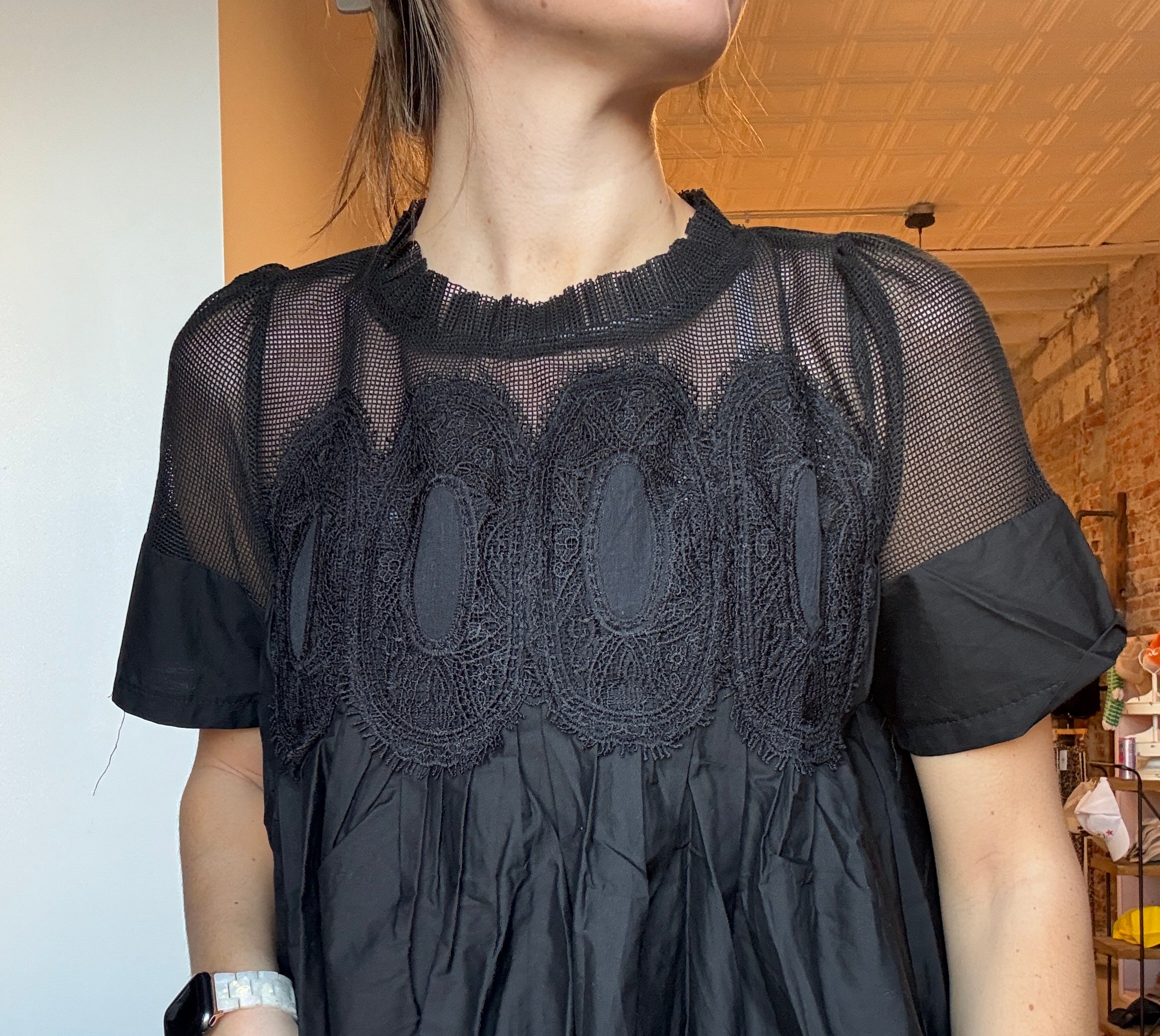 Zoey Black Mesh Puff Sleeve Top-Short Sleeves-fate-The Funky Zebra Ames, Women's Fashion Boutique in Ames, Iowa