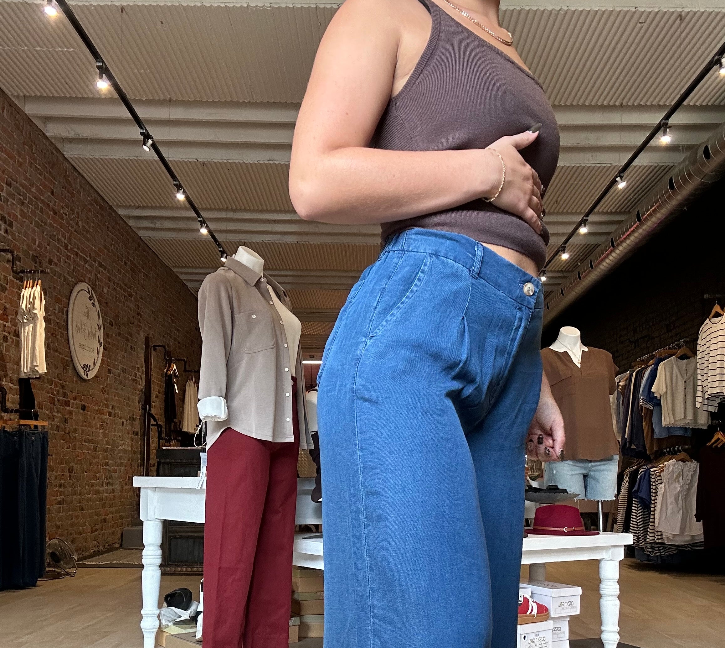 Shayna Chambray Wide Leg Pants-Pants-Blu Pepper-The Funky Zebra Ames, Women's Fashion Boutique in Ames, Iowa