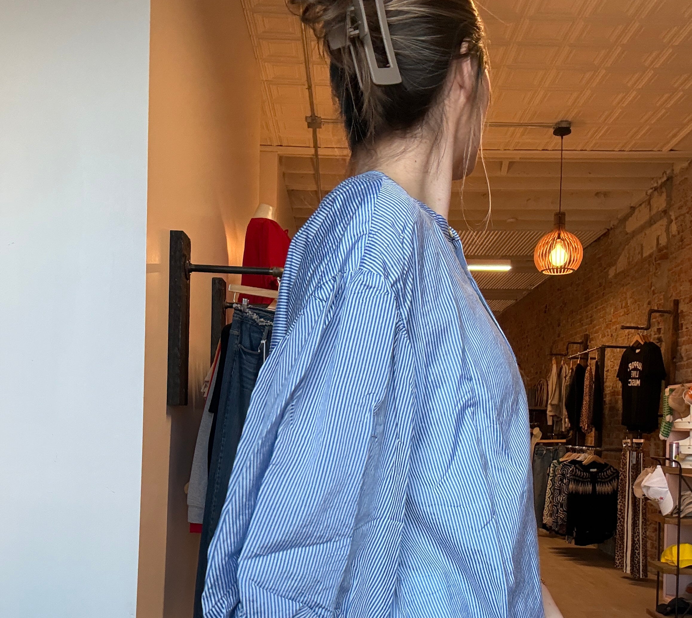 Mary Striped Bubble Sleeve Top-Short Sleeves-fate-The Funky Zebra Ames, Women's Fashion Boutique in Ames, Iowa