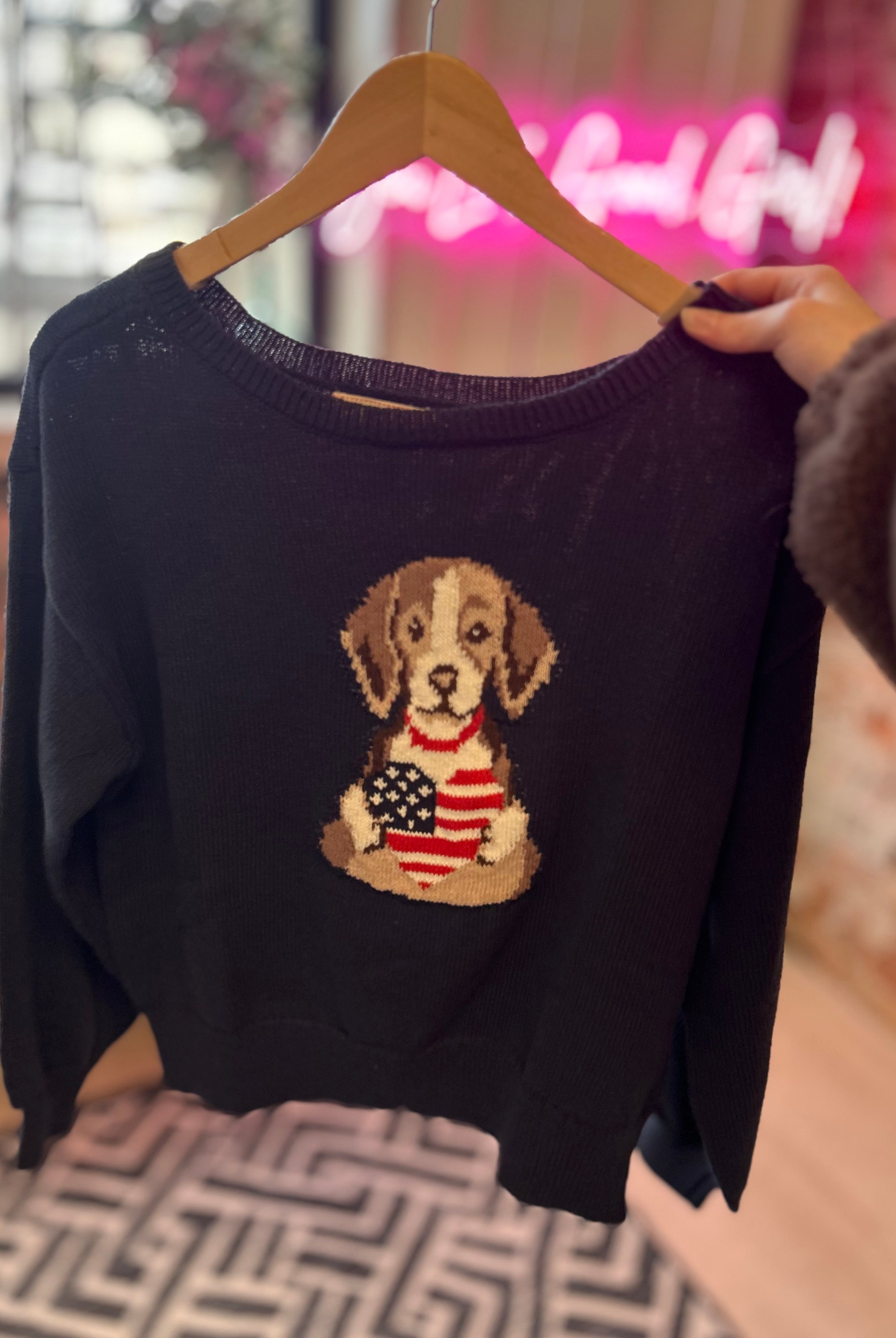 Raina American Heart Puppy Sweater-Sweaters-Blu Pepper-The Funky Zebra Ames, Women's Fashion Boutique in Ames, Iowa
