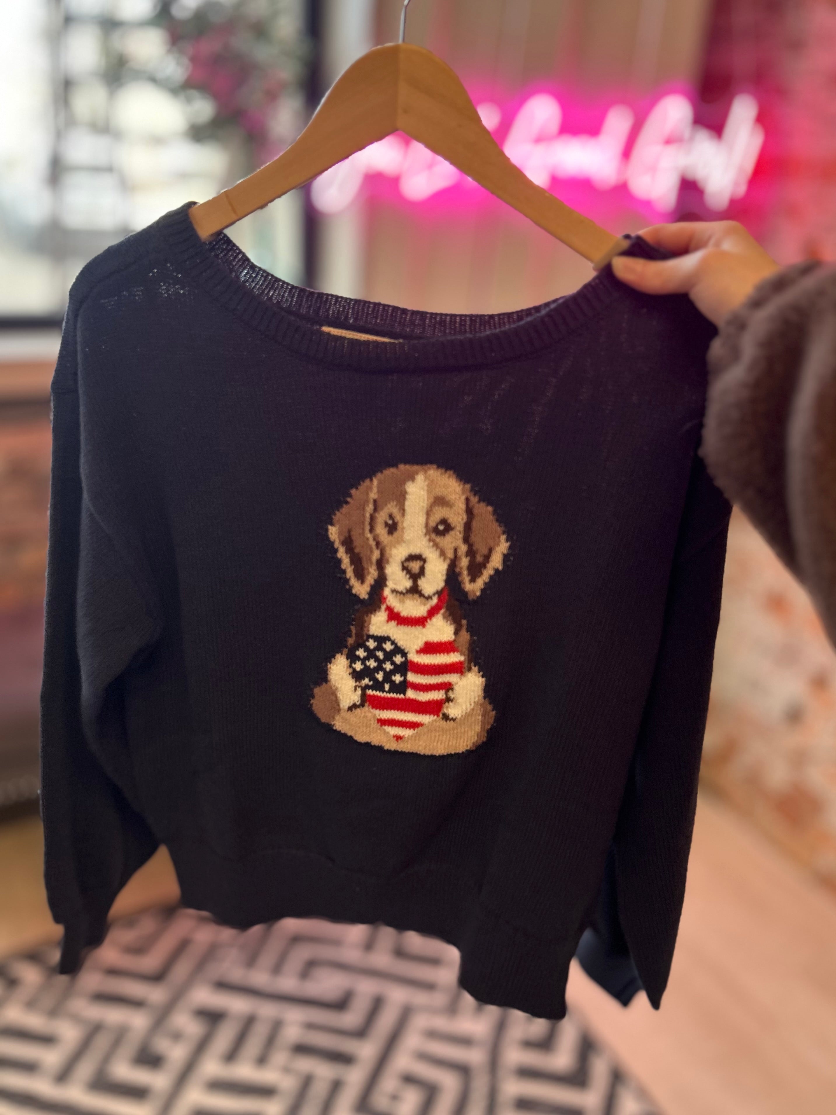 Raina American Heart Puppy Sweater-Sweaters-Blu Pepper-The Funky Zebra Ames, Women's Fashion Boutique in Ames, Iowa