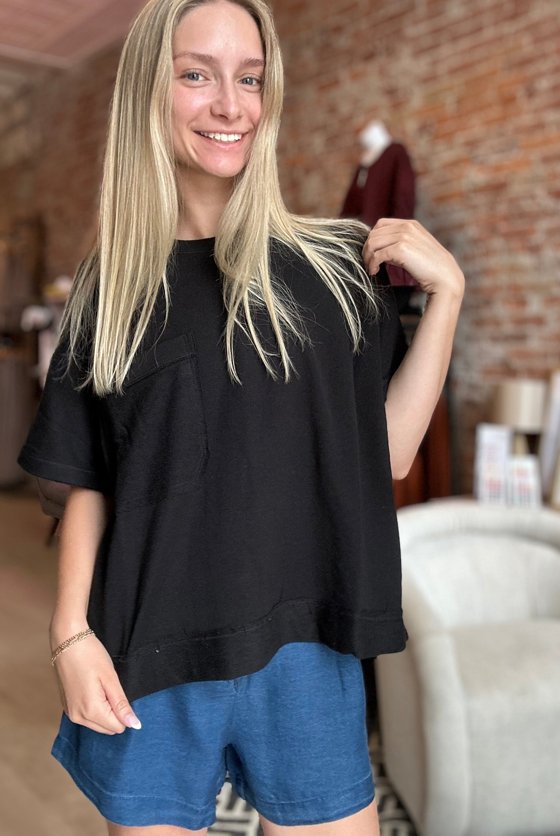 Mattie Offset Tee-apparel-Mono B-The Funky Zebra Ames, Women's Fashion Boutique in Ames, Iowa