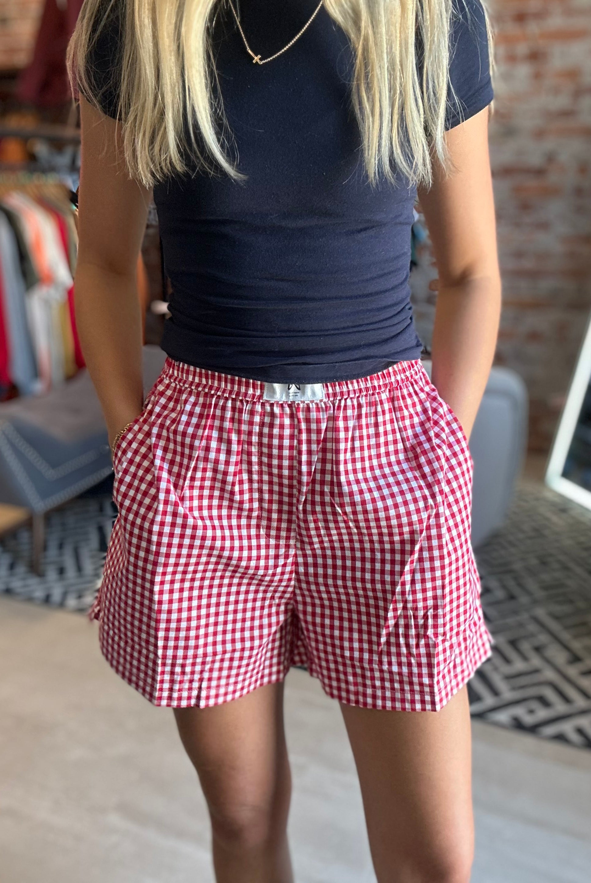 Cicily Gingham Boxer Shorts-Shorts-La Miel-The Funky Zebra Ames, Women's Fashion Boutique in Ames, Iowa
