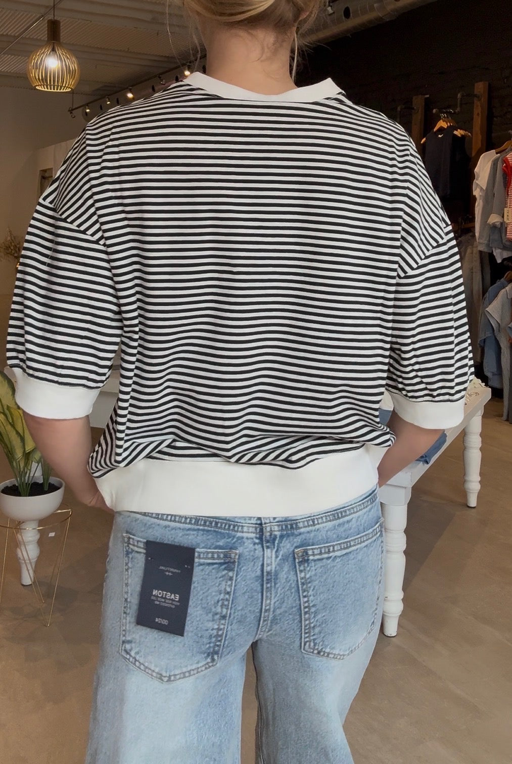 Jerra Striped Contrast Band Top 3/4 Sleeve-Zenana-The Funky Zebra Ames, Women's Fashion Boutique in Ames, Iowa