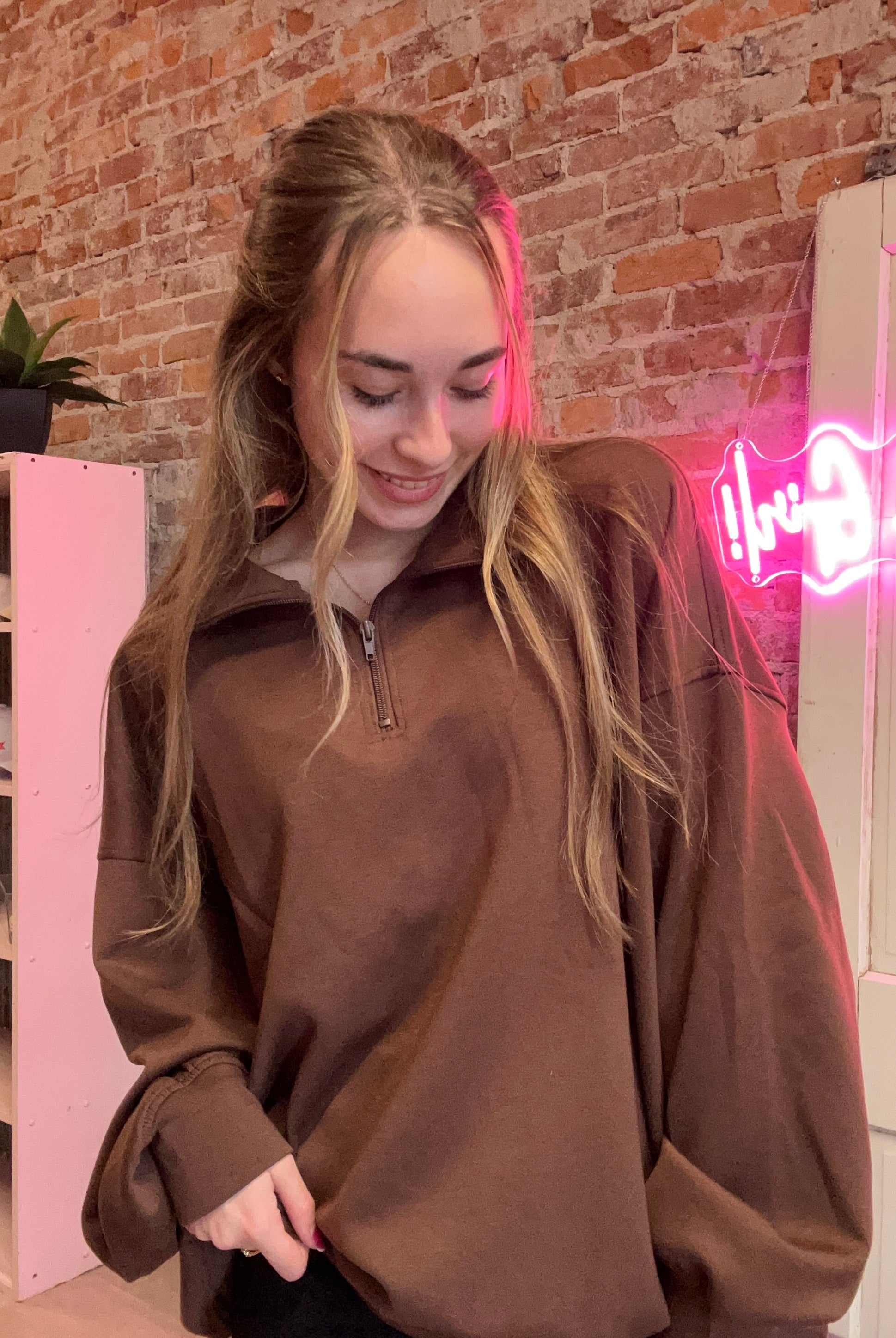 Scuba Half Zip Pullover-Sweatshirt-Zenana-The Funky Zebra Ames, Women's Fashion Boutique in Ames, Iowa