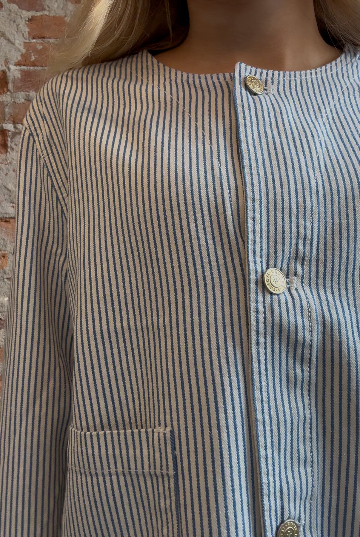 Steph Blue & White Striped Jacket-Jackets-Molly Bracken-The Funky Zebra Ames, Women's Fashion Boutique in Ames, Iowa