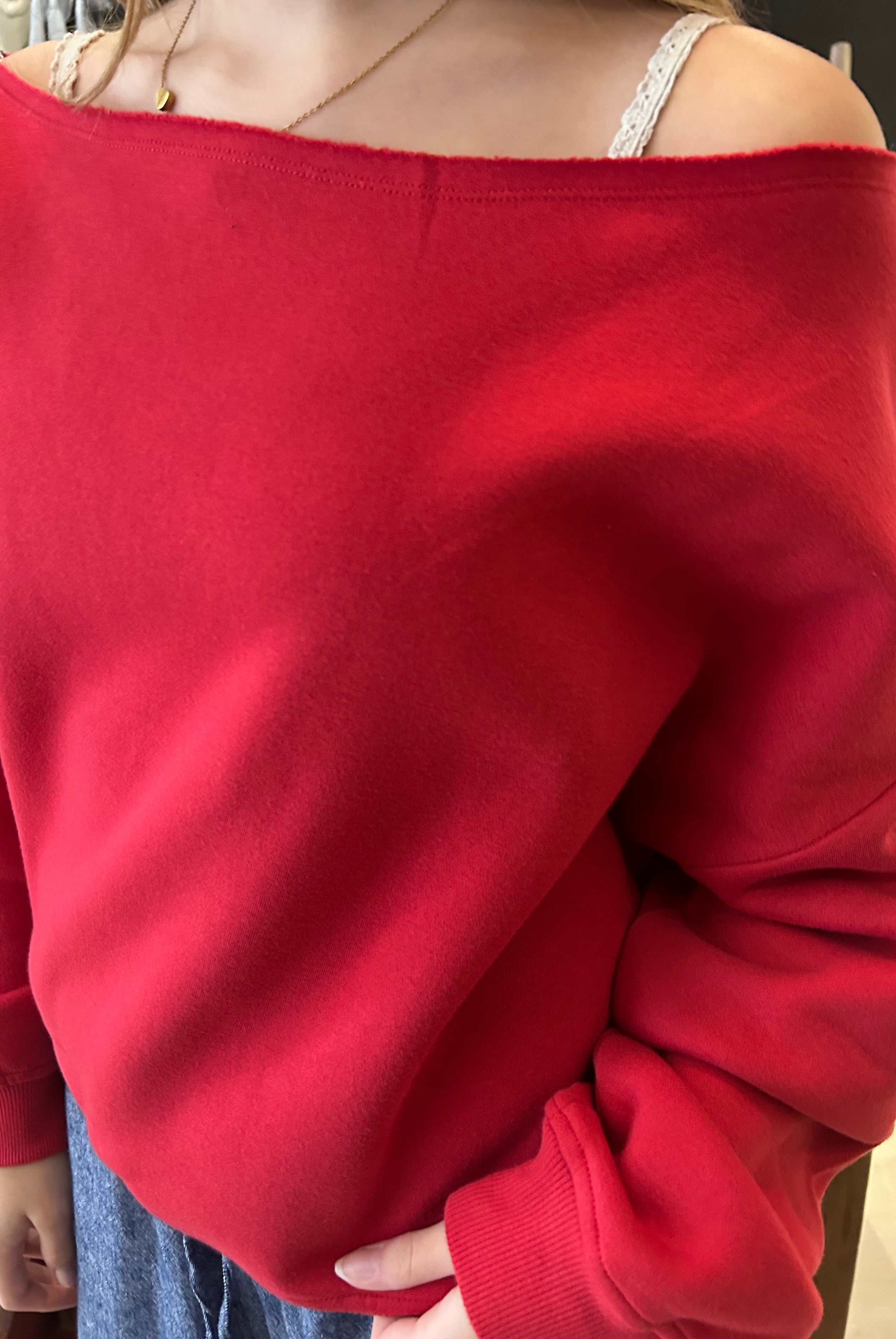 Kyla Off Shoulder Red Top-Long Sleeves-Rae Mode-The Funky Zebra Ames, Women's Fashion Boutique in Ames, Iowa