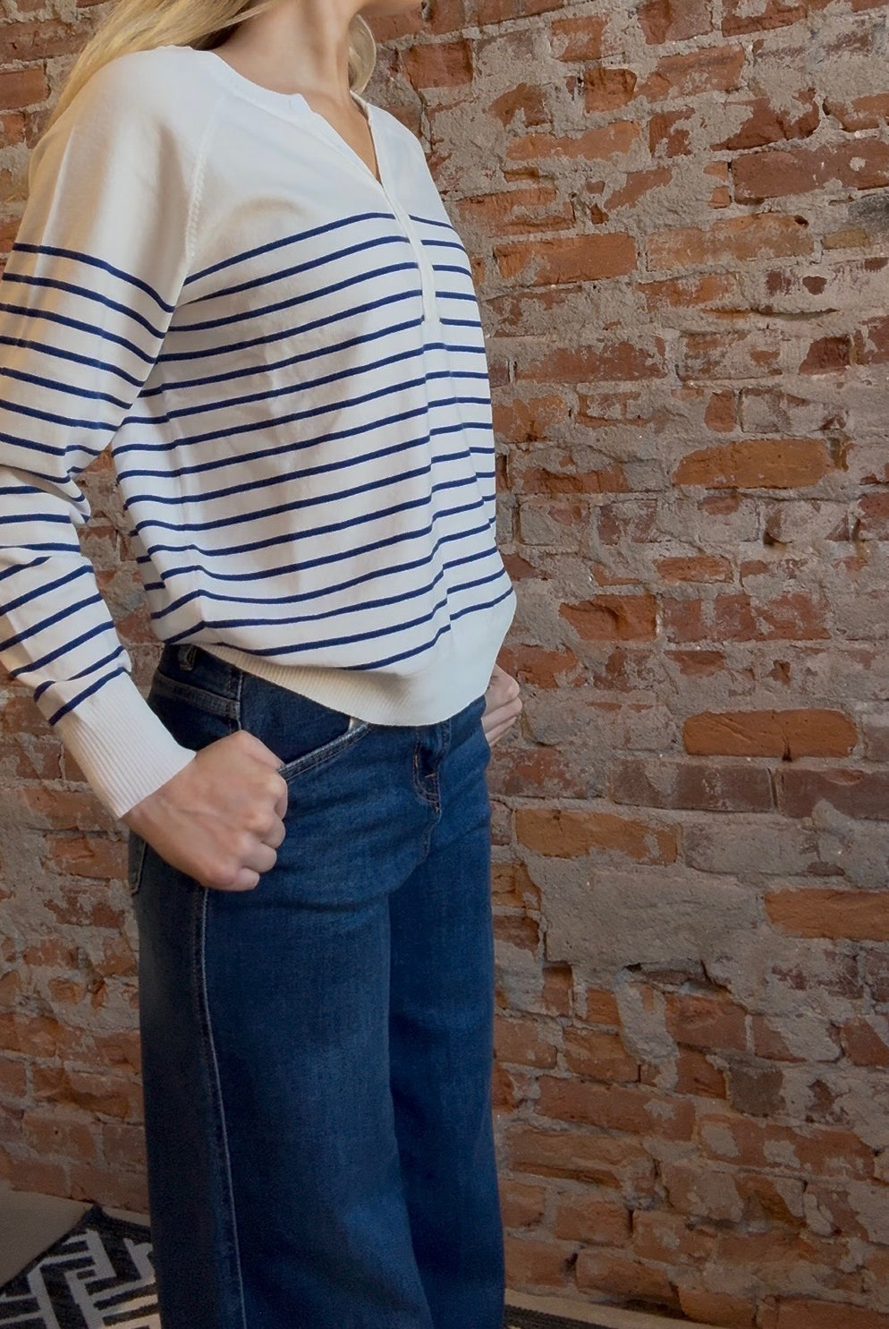 Jana Blue & White Striped Sweater-Sweaters-Molly Bracken-The Funky Zebra Ames, Women's Fashion Boutique in Ames, Iowa