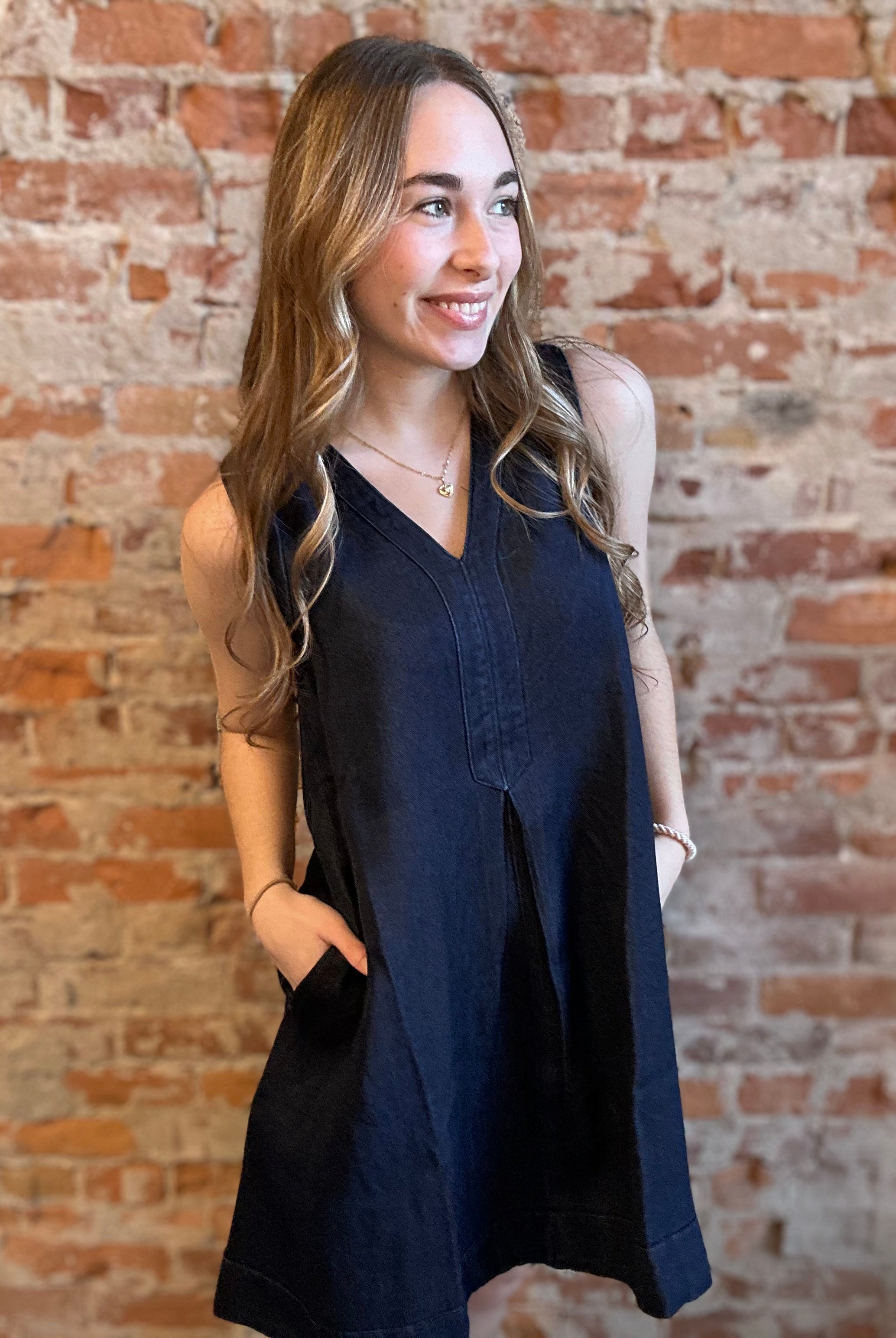 Vanessa Denim Dress-Dresses-Doe and Rae-The Funky Zebra Ames, Women's Fashion Boutique in Ames, Iowa
