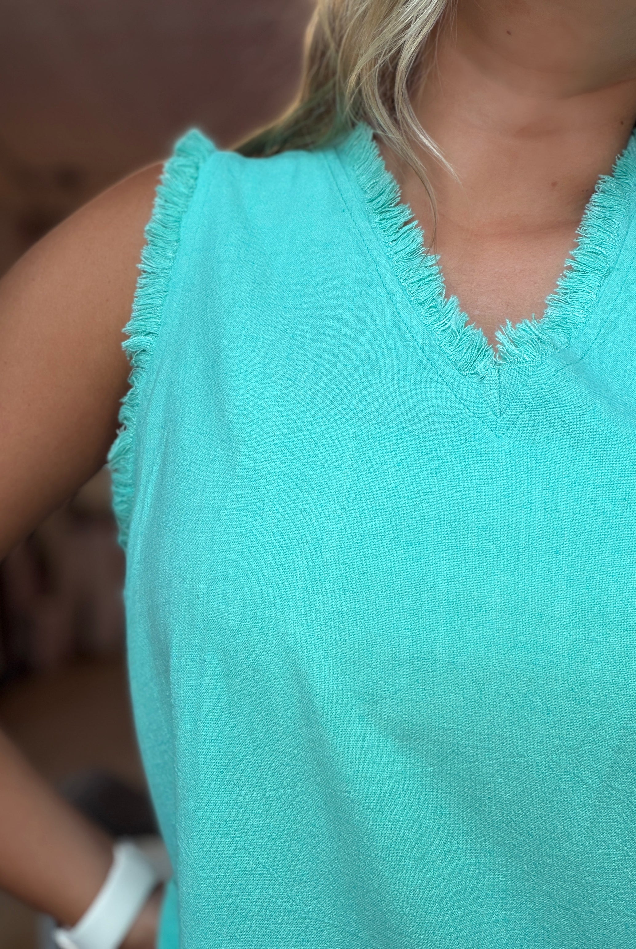 Serena Sleeveless Gauze Fringe Top-La Miel-The Funky Zebra Ames, Women's Fashion Boutique in Ames, Iowa