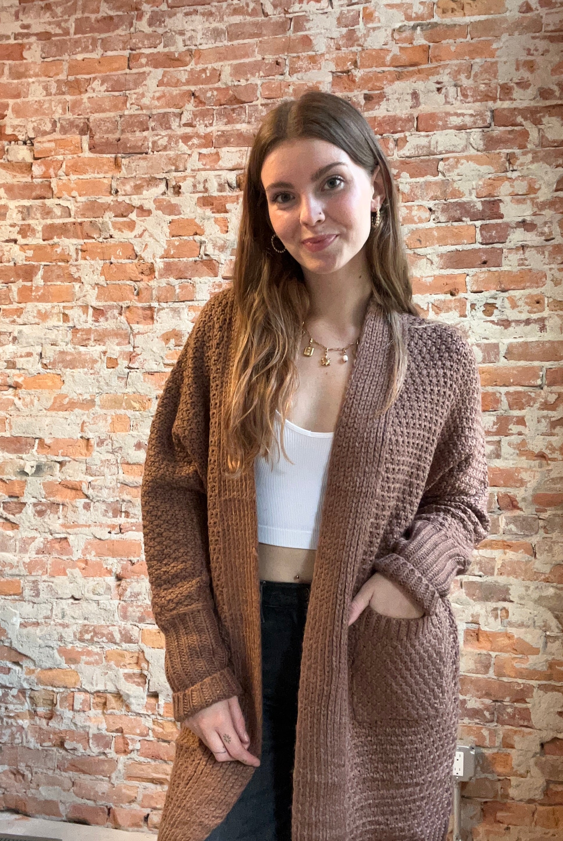 Mila Brown Knit Cardigan-Cardigans-Panache Accessories-The Funky Zebra Ames, Women's Fashion Boutique in Ames, Iowa