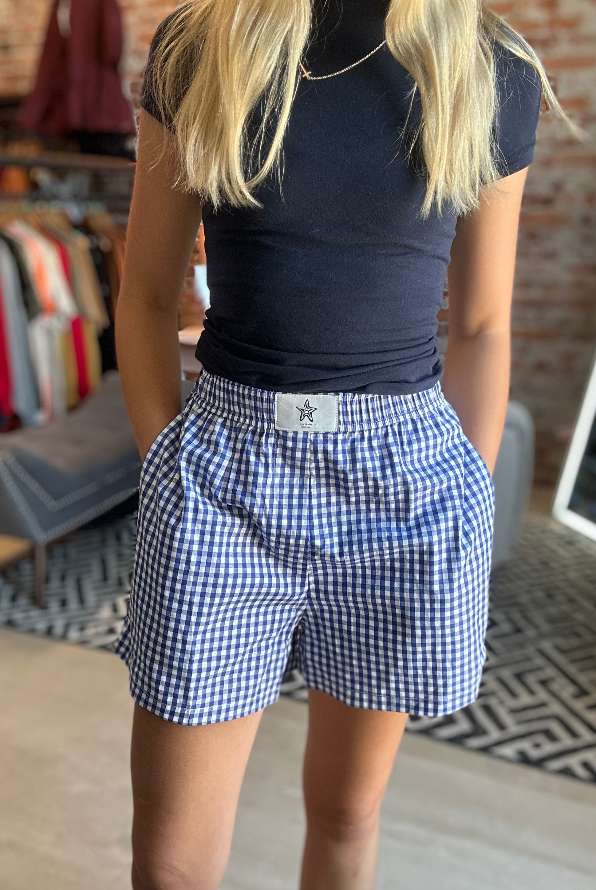Cicily Gingham Boxer Shorts-Shorts-La Miel-The Funky Zebra Ames, Women's Fashion Boutique in Ames, Iowa