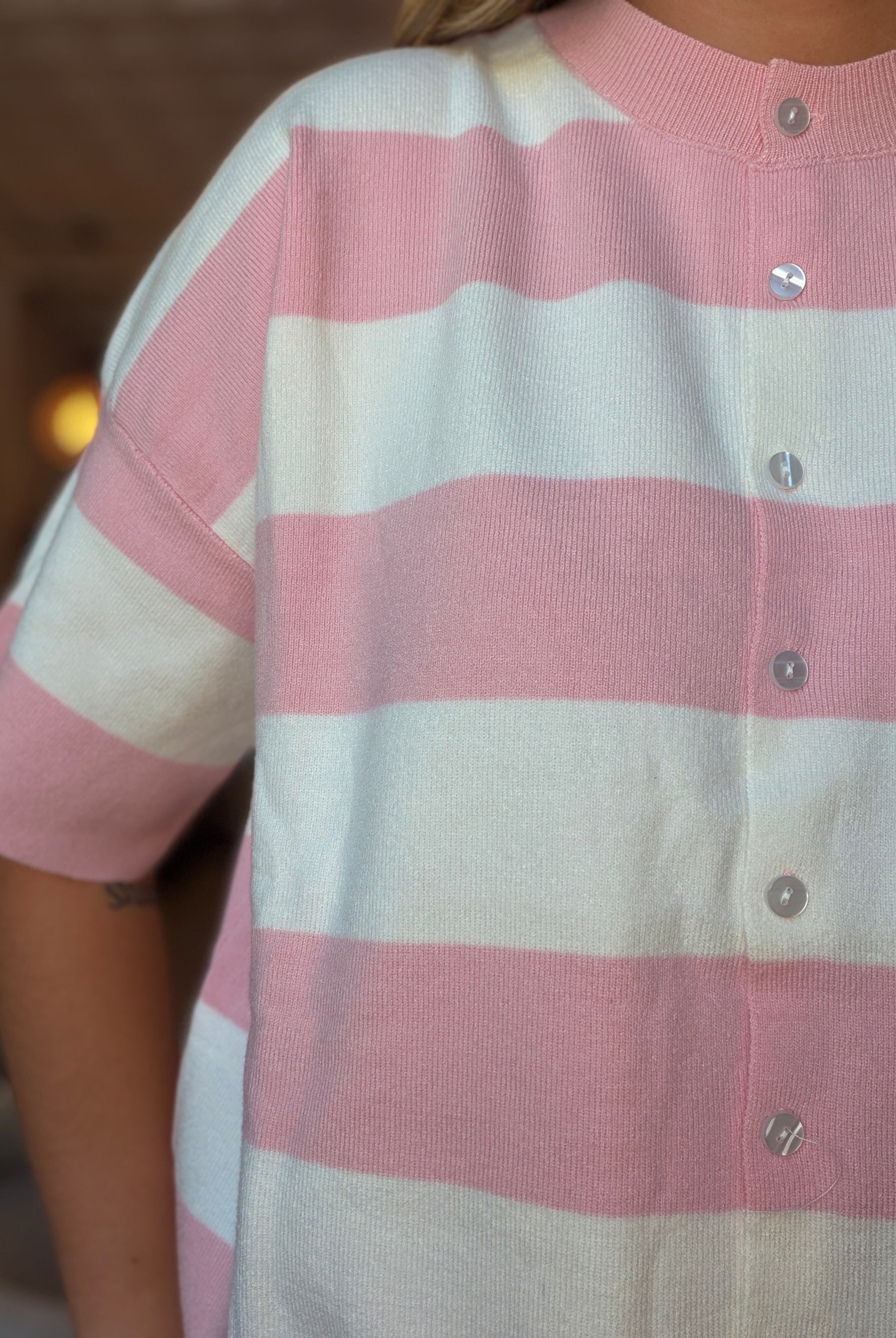Bronwyn Pink & White Color Block Short Sleeve Sweater-Sweaters-Hayden-The Funky Zebra Ames, Women's Fashion Boutique in Ames, Iowa